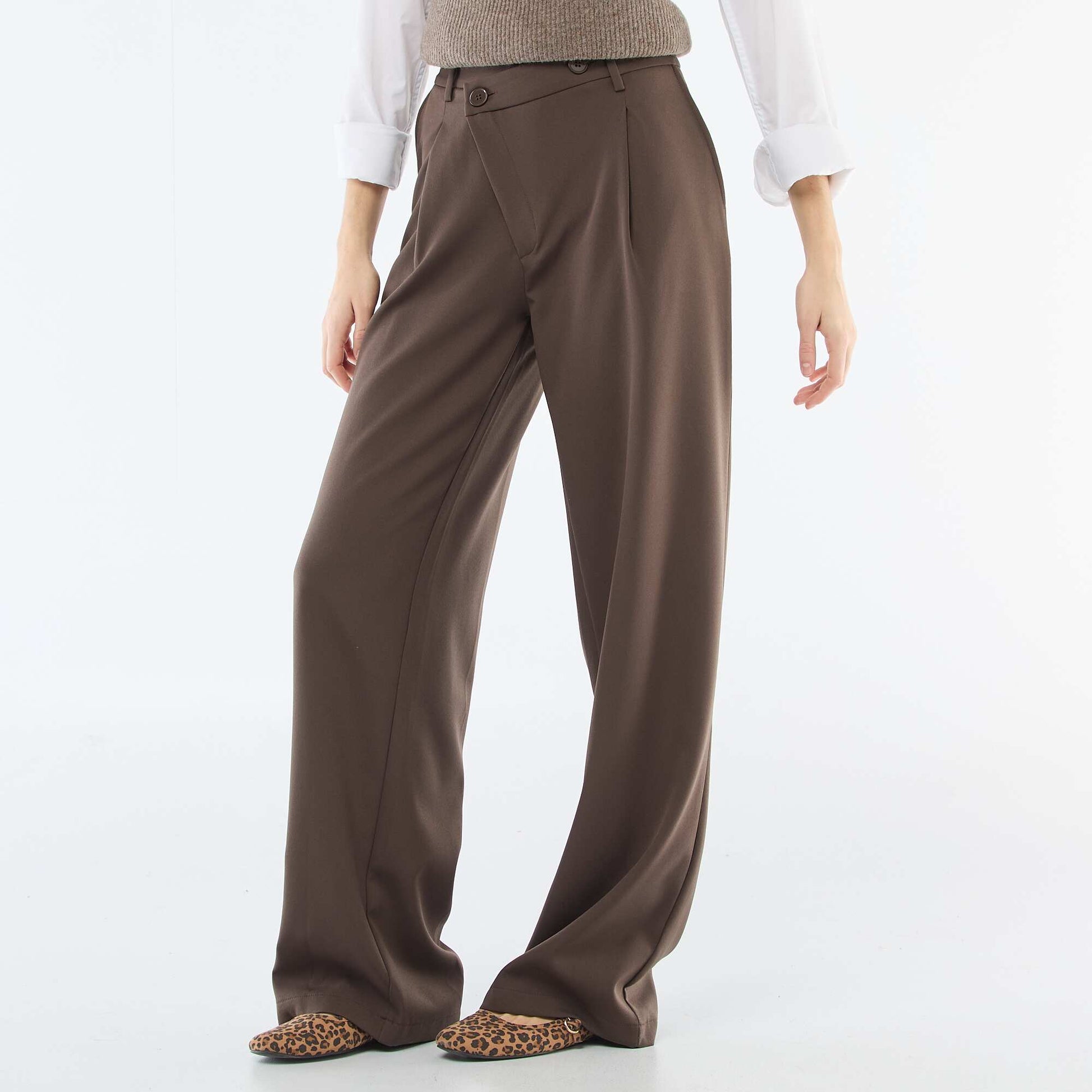 Pantalon large ouverture asymétrique MARRON