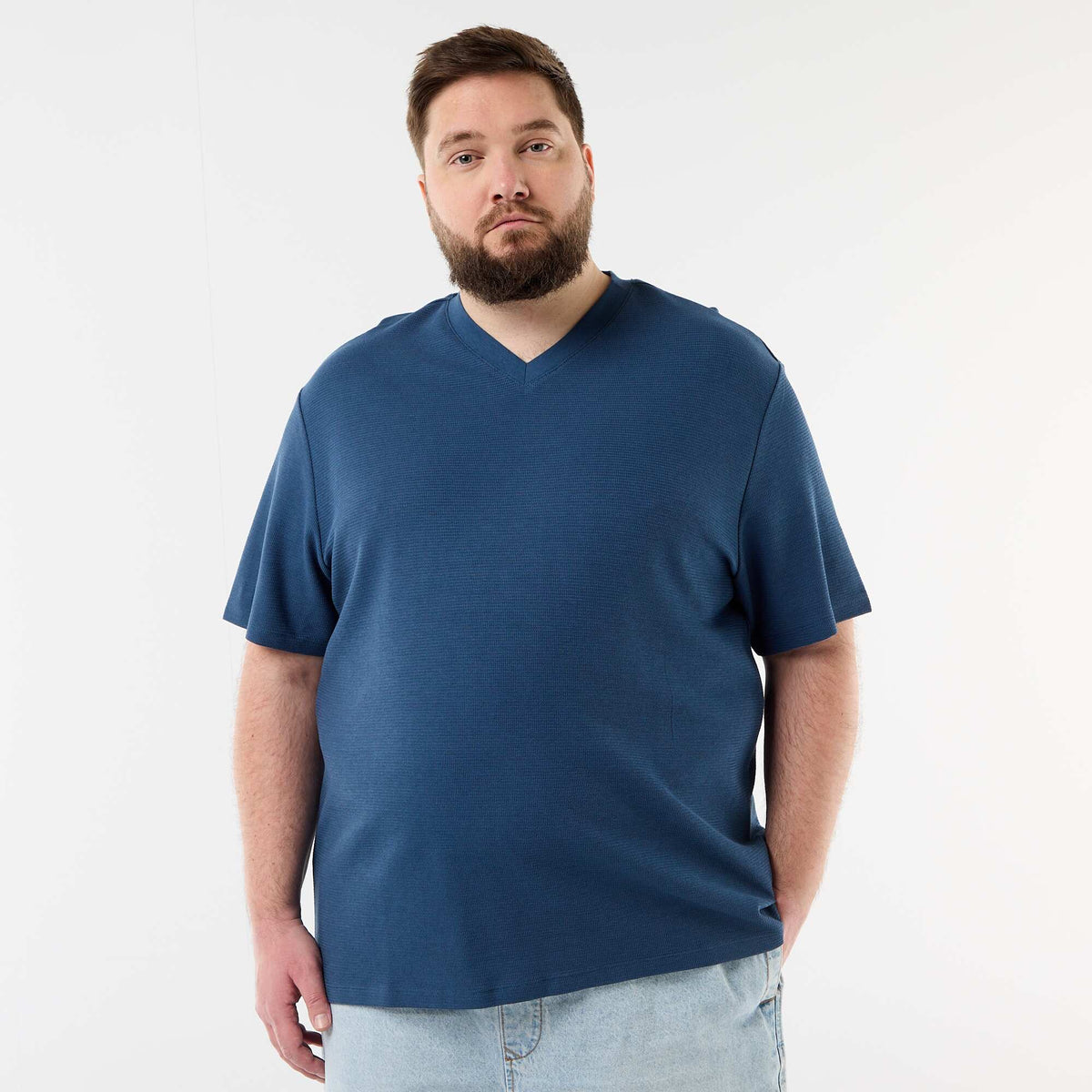 T-shirt en maille piquée manches courtes BLEU