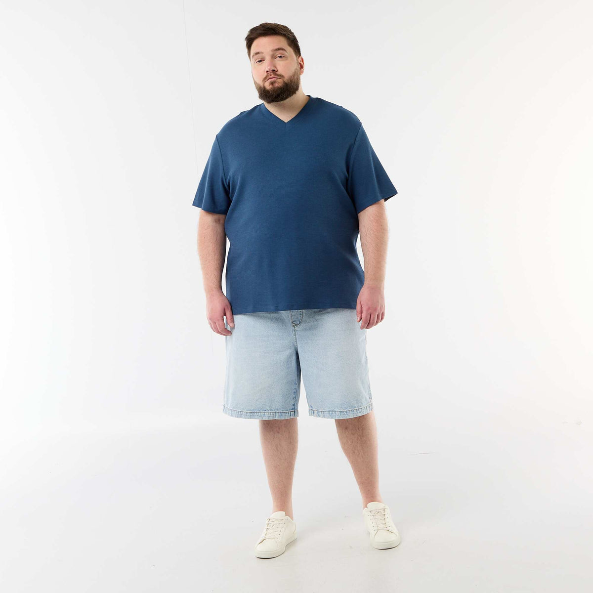 T-shirt en maille piquée manches courtes BLEU