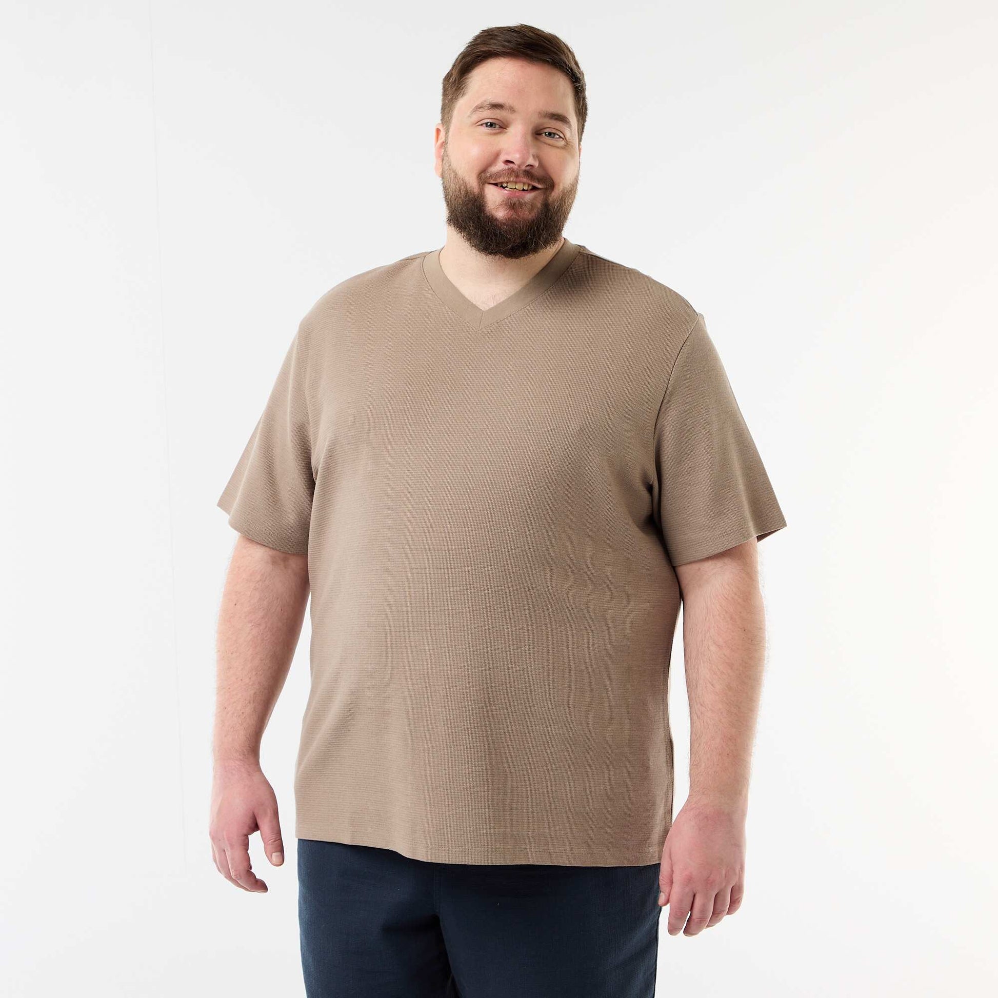 T-shirt en maille piquée manches courtes BEIGE