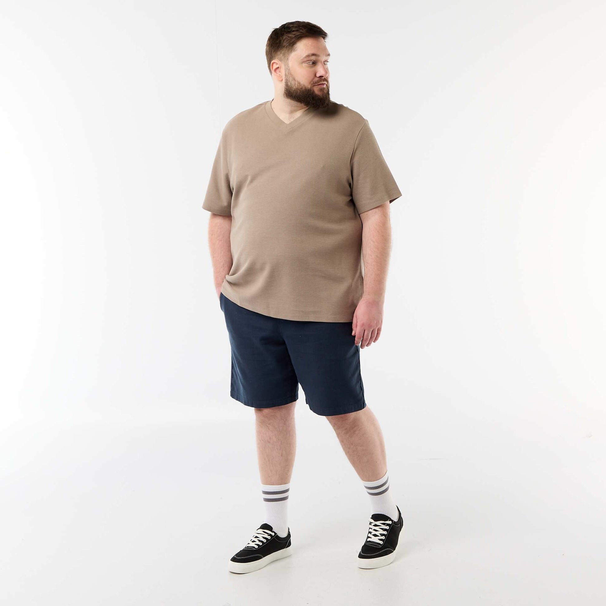 T-shirt en maille piquée manches courtes BEIGE