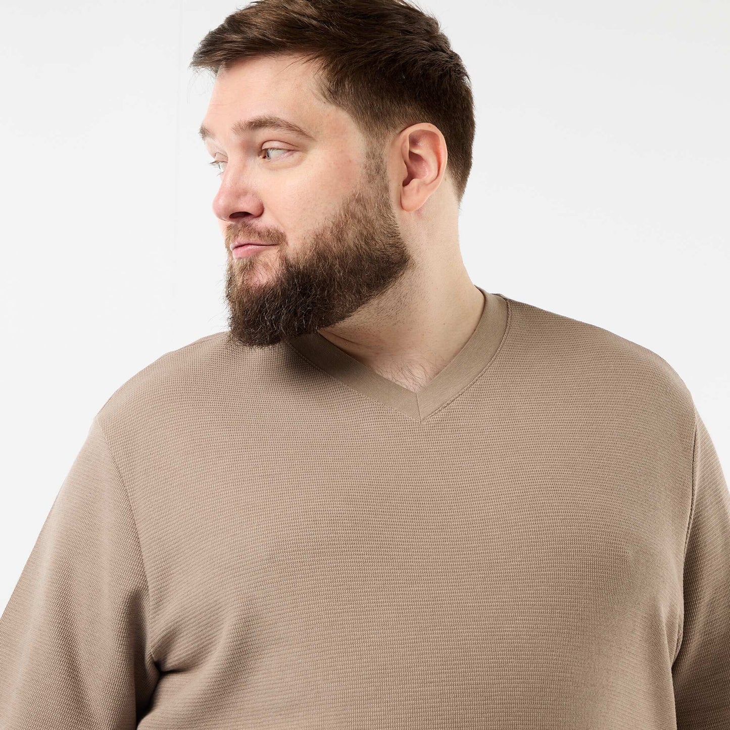 T-shirt en maille piquée manches courtes BEIGE