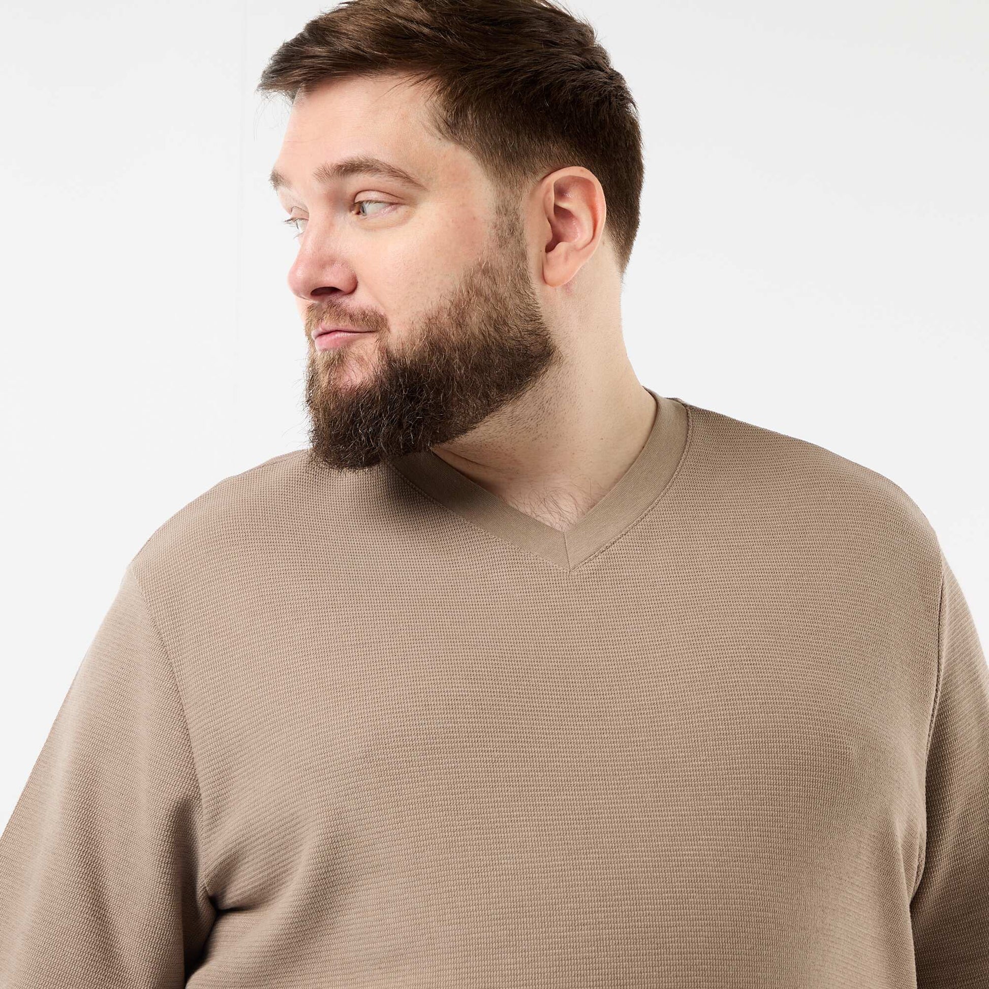 T-shirt en maille piquée manches courtes BEIGE
