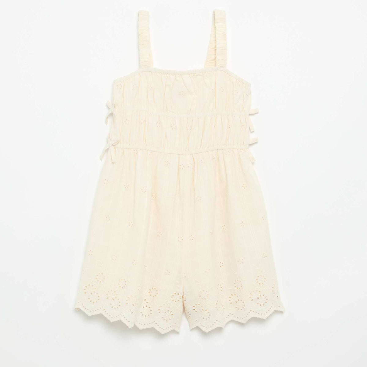 Robe à fines bretelles avec broderies all over BLANC