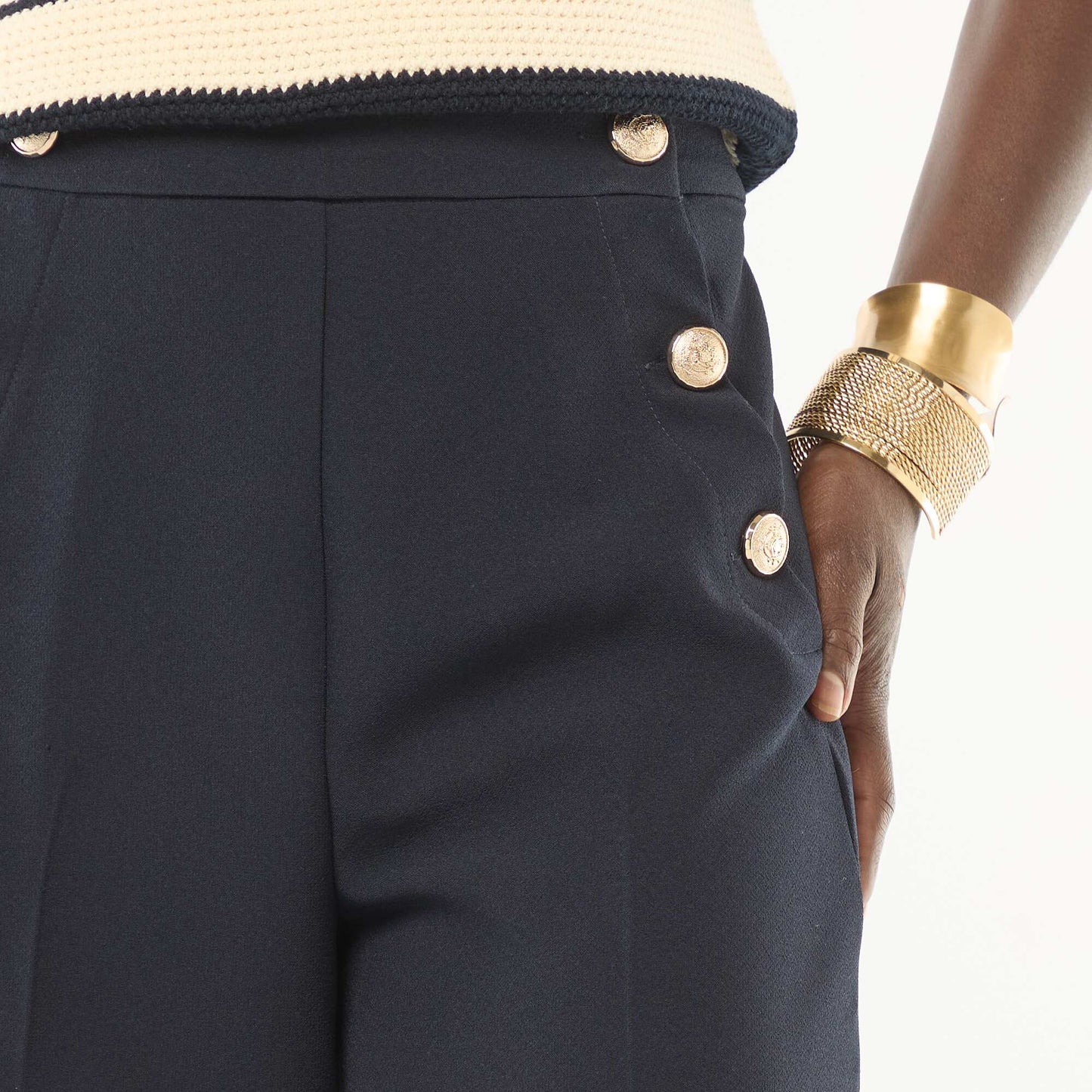 Pantalon large à boutons marinière BLEU