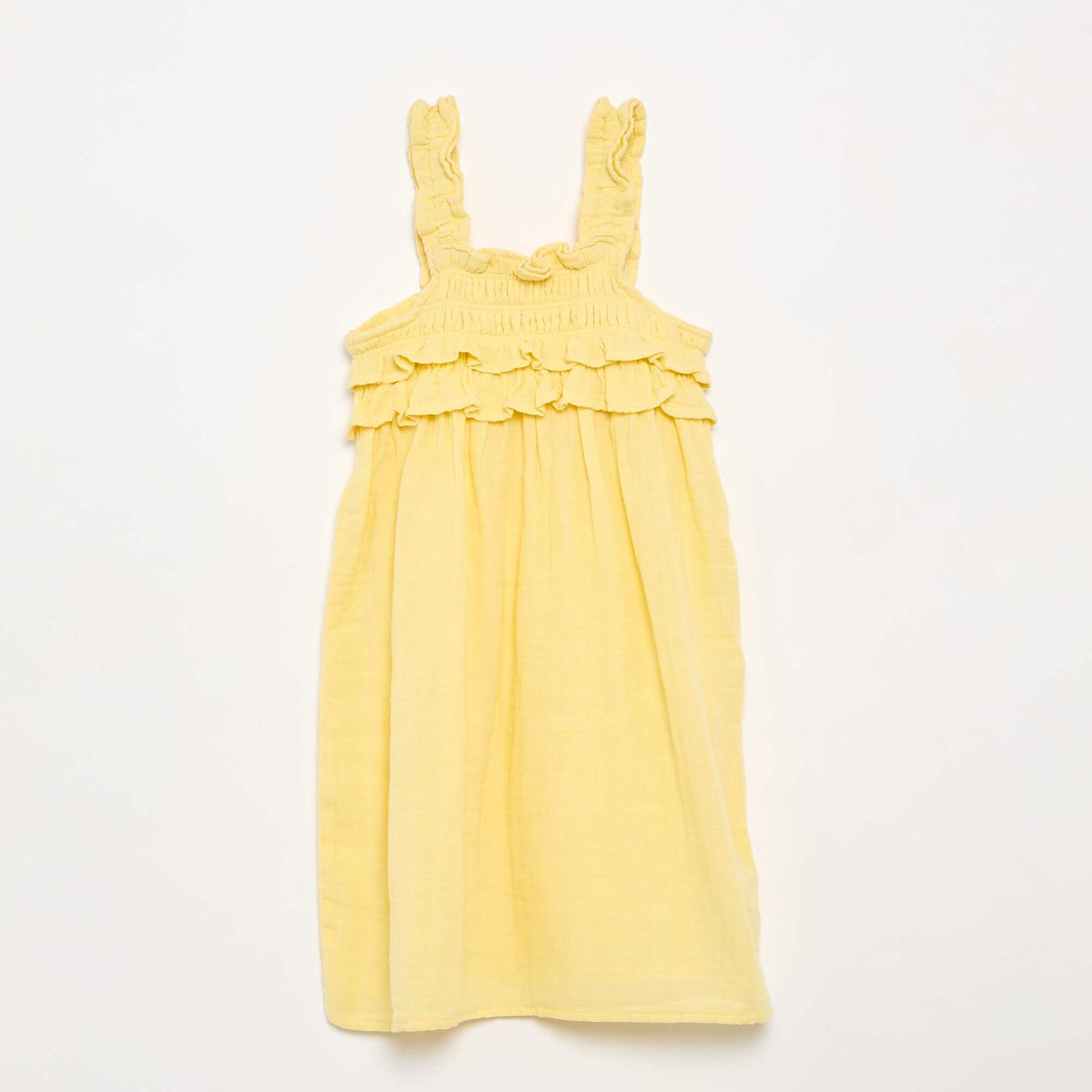 Robe à bretelles smokée avec volants JAUNE