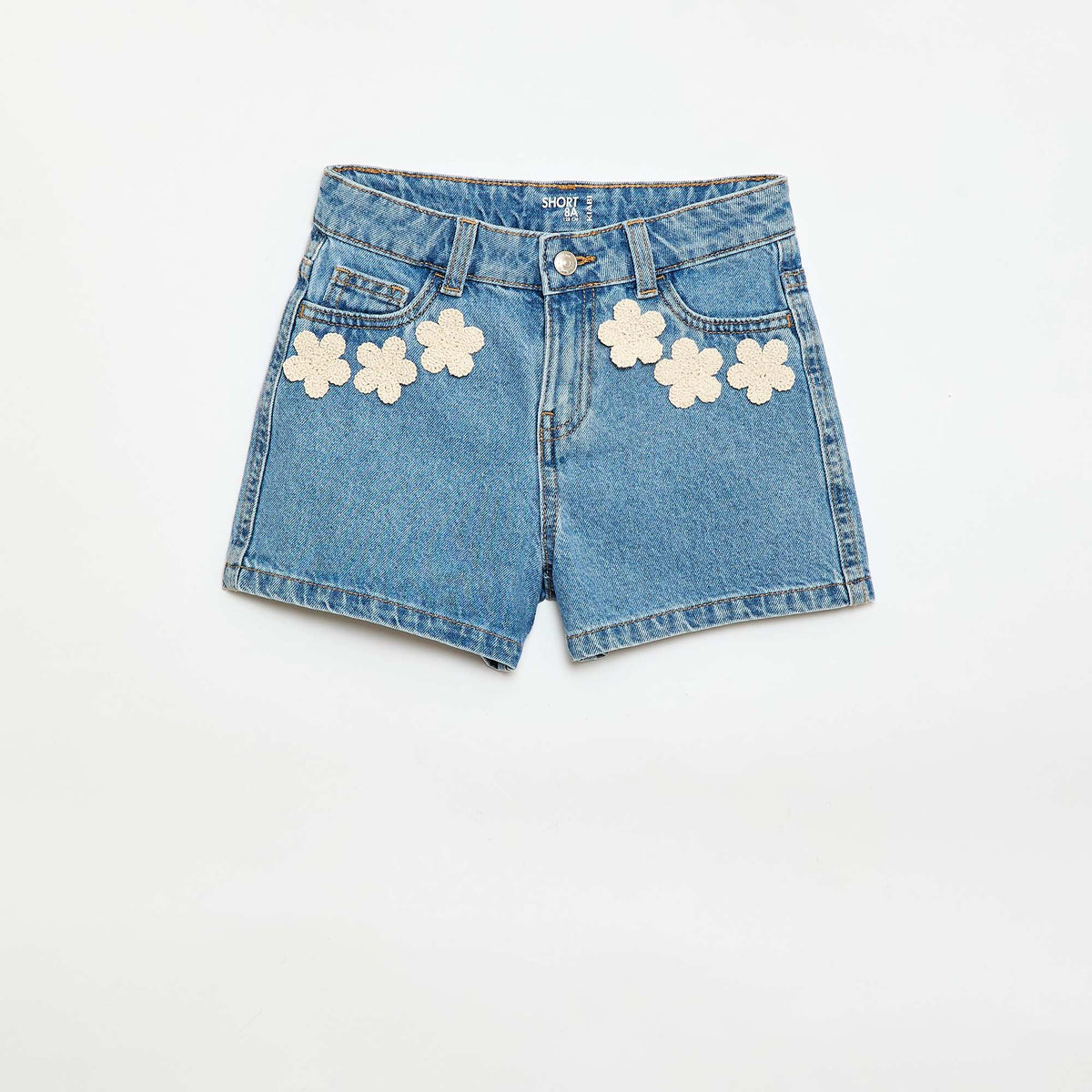 Short en jean avec broderies BLEU