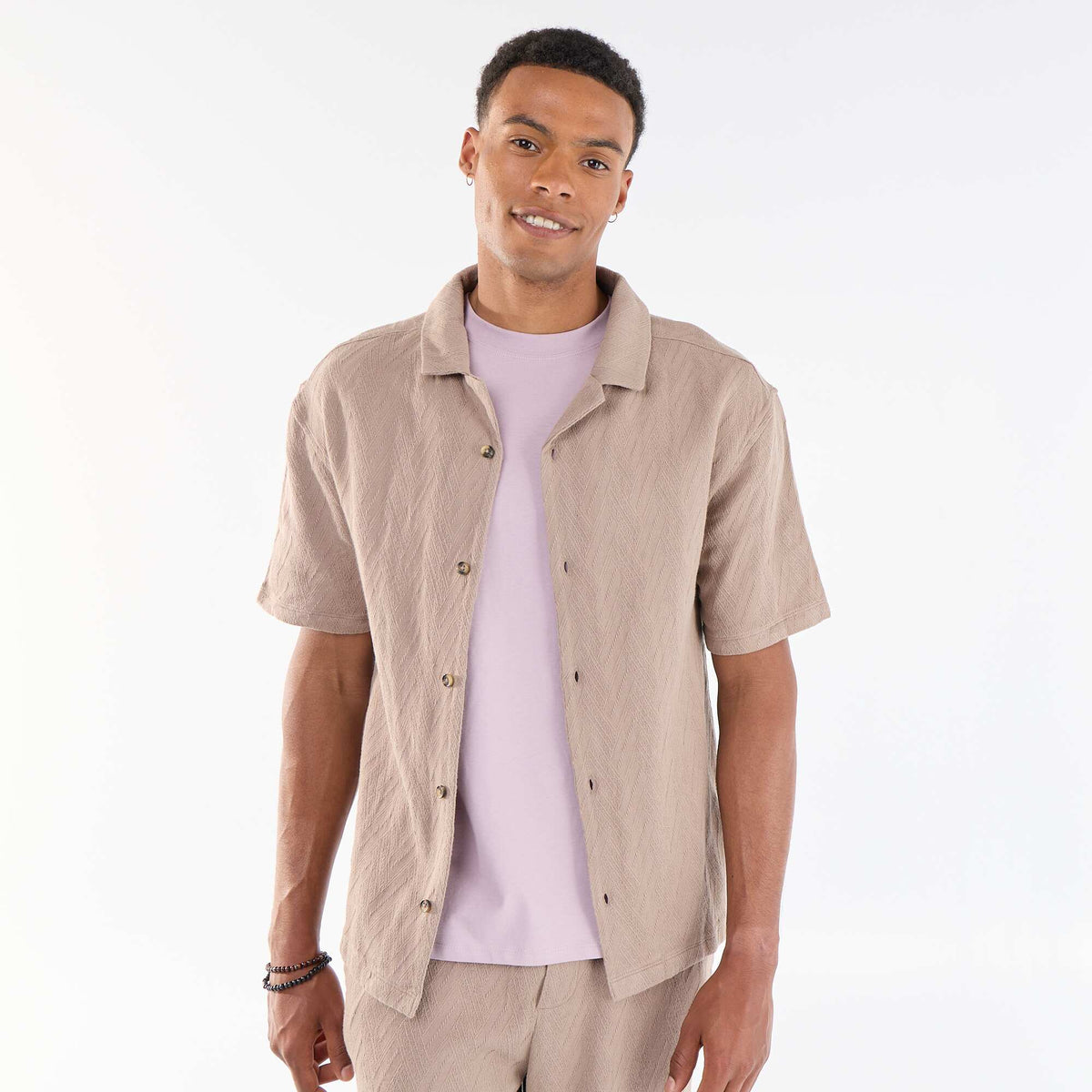Chemise manches courtes maille jacquard BEIGE