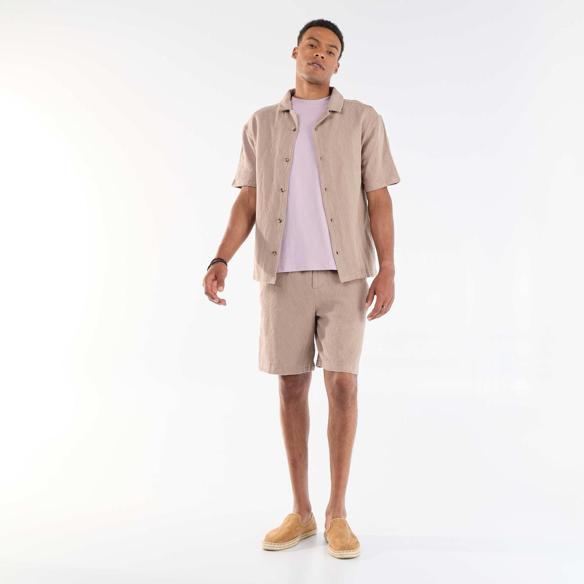 Chemise manches courtes maille jacquard BEIGE