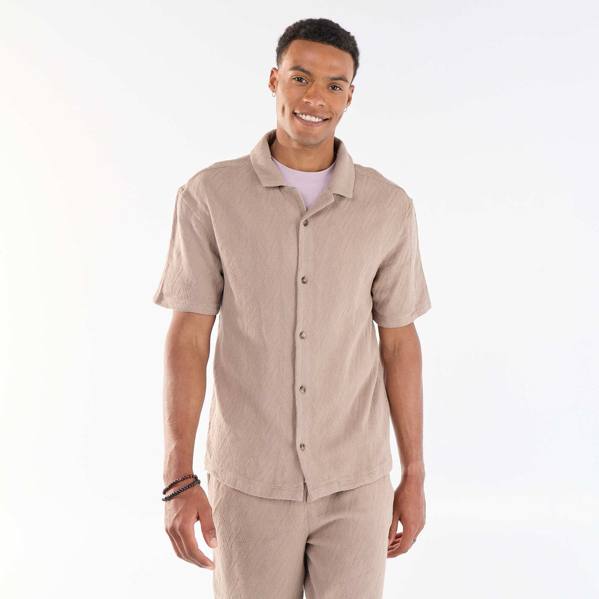 Chemise manches courtes maille jacquard BEIGE