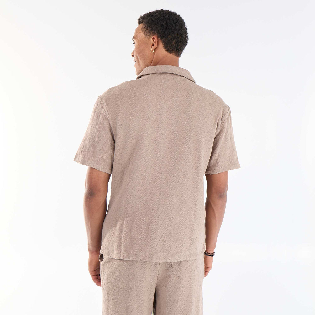 Chemise manches courtes maille jacquard BEIGE