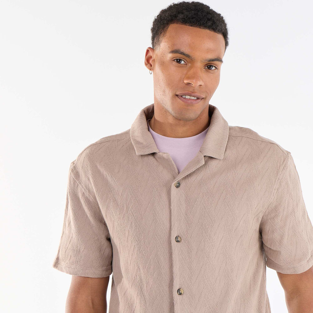 Chemise manches courtes maille jacquard BEIGE