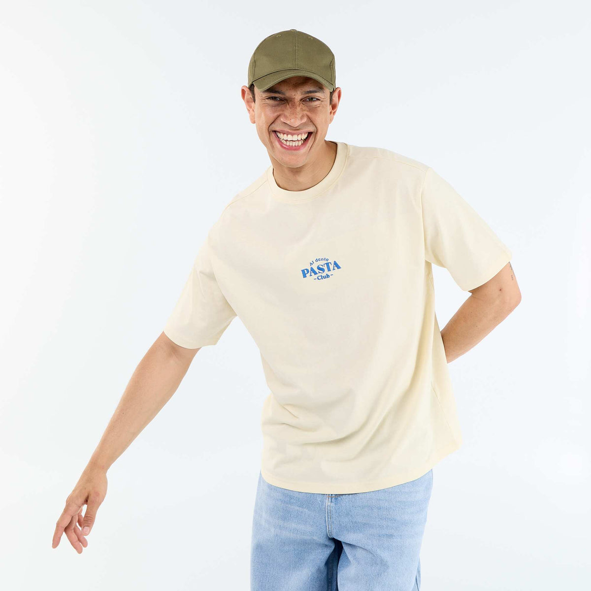T-shirt homme en coton à motif placé à col rond JAUNE