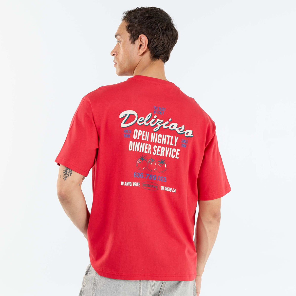 T-shirt homme en coton à motif placé et col rond ROUGE