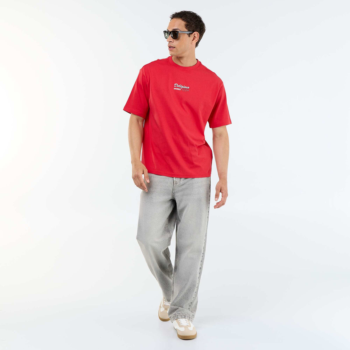 T-shirt homme en coton à motif placé et col rond ROUGE