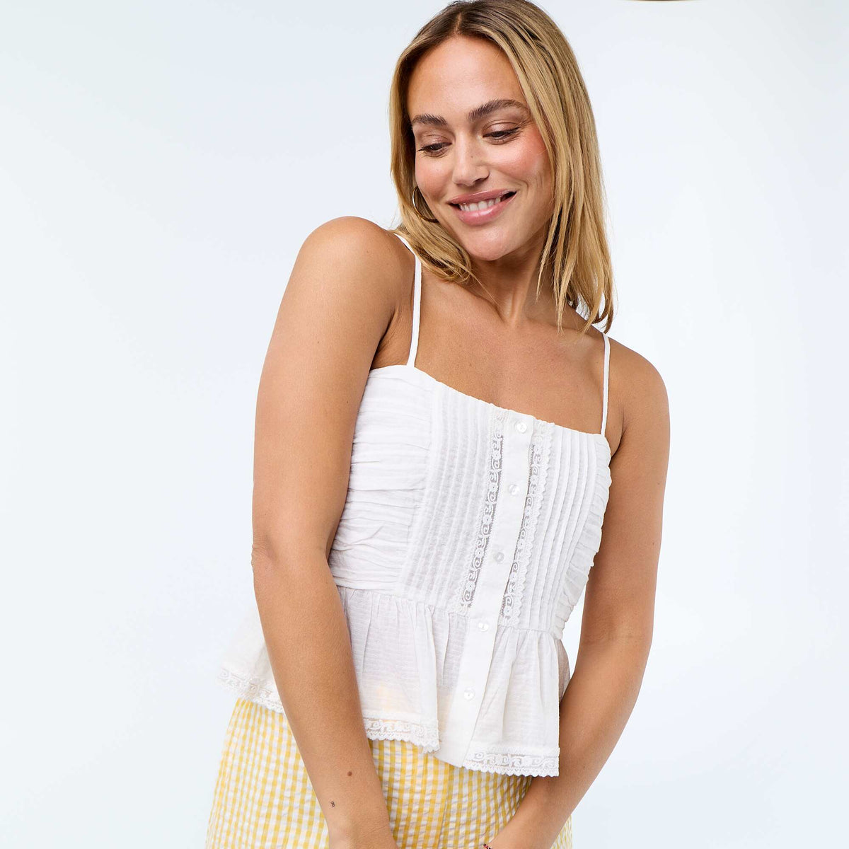 Top cropped fines bretelles BLANC