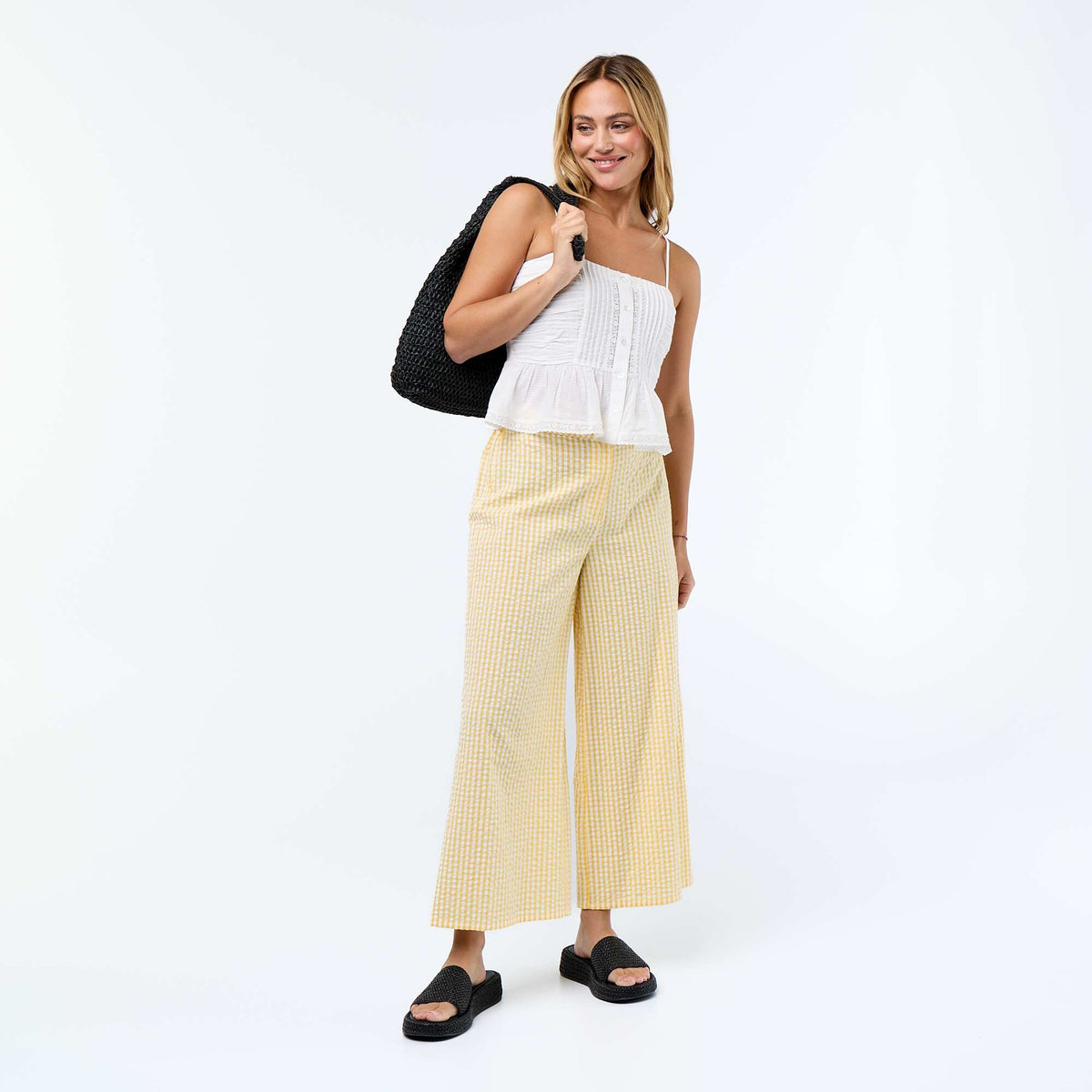 Top cropped fines bretelles BLANC