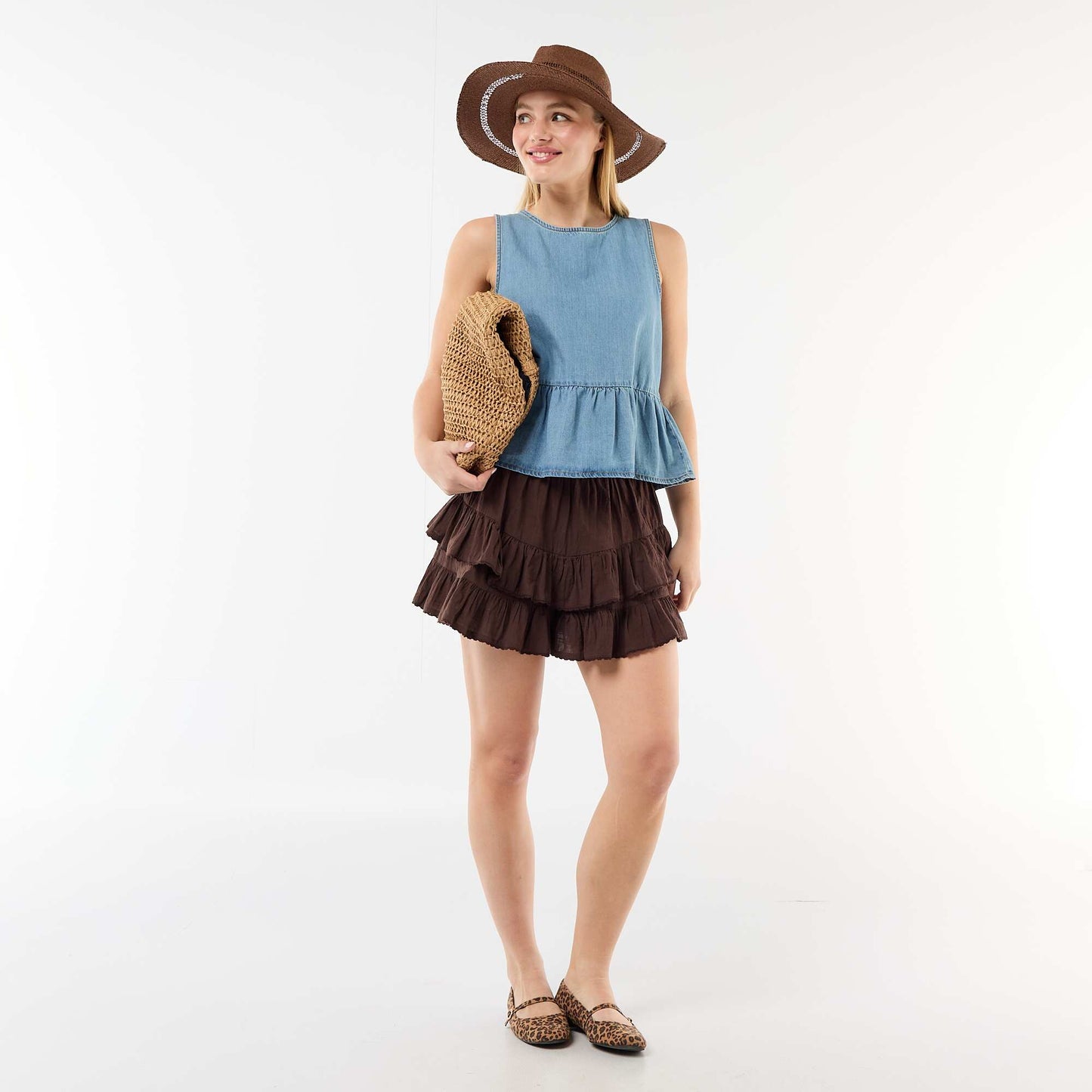 Jupe à étages et à volants MARRON