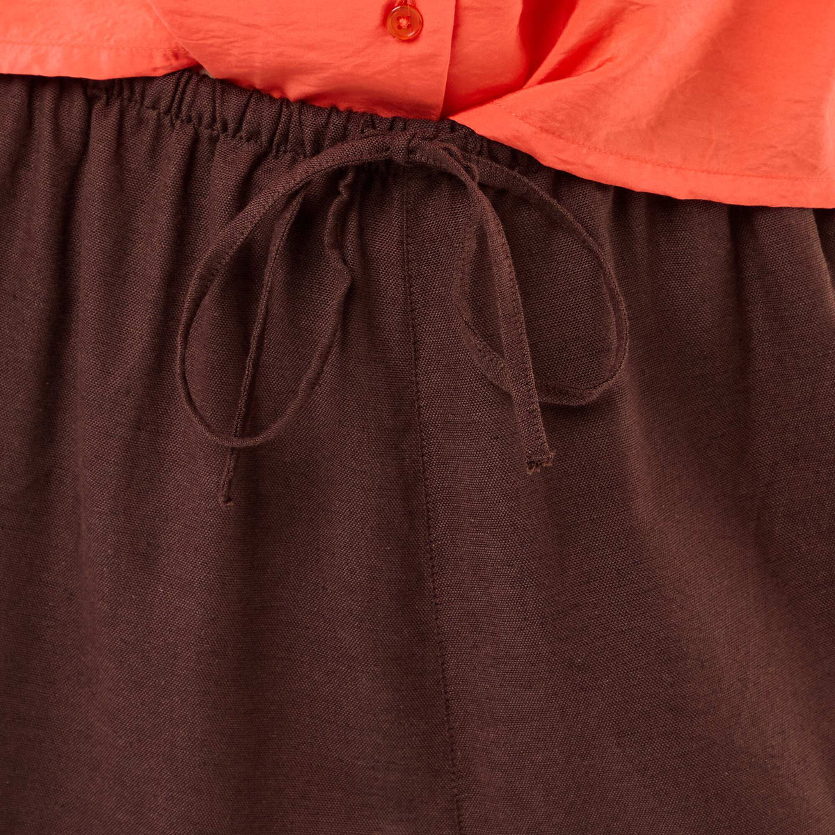 Pantalon large femme taille élastiquée à bas resserré MARRON