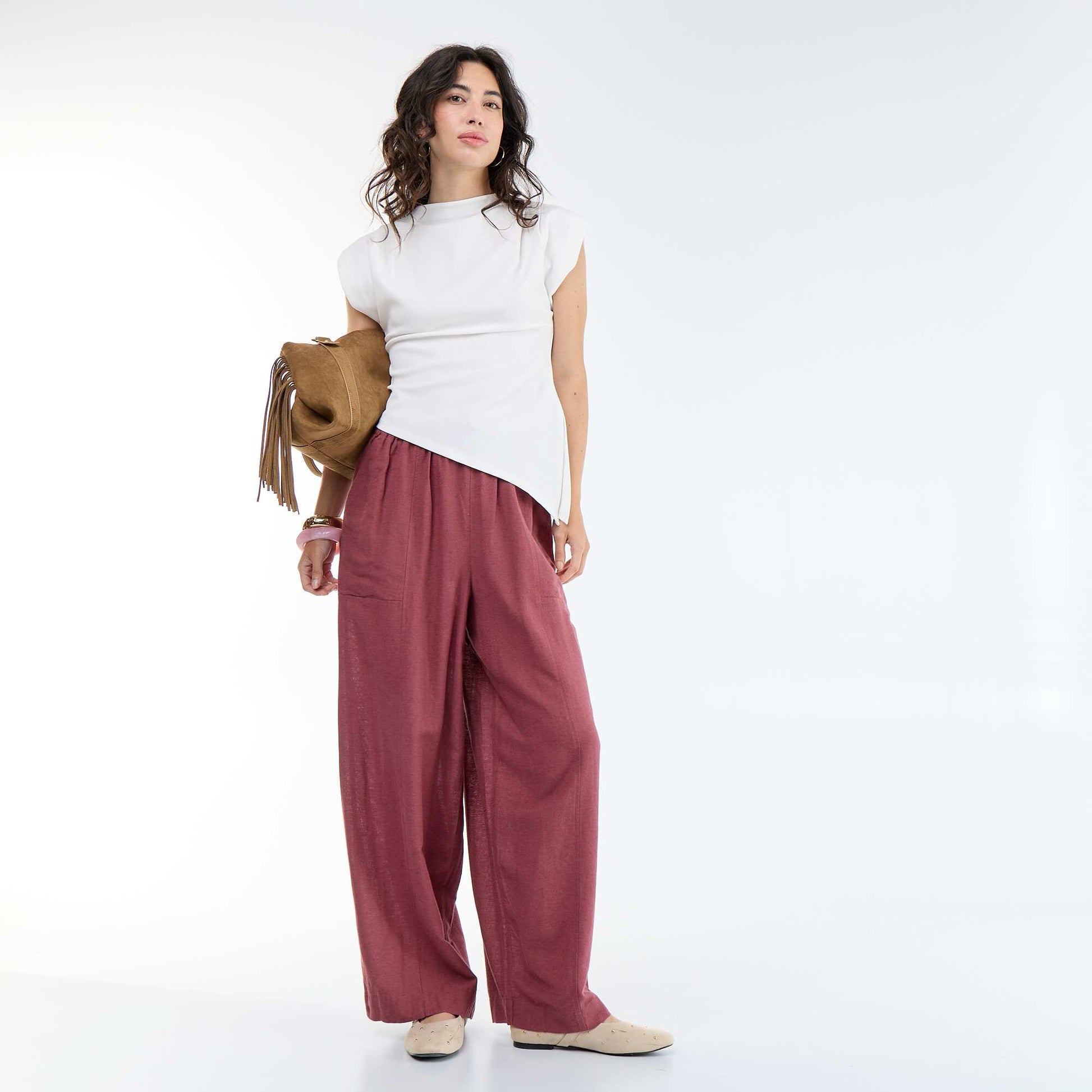 Pantalon large en lin femme ROSE