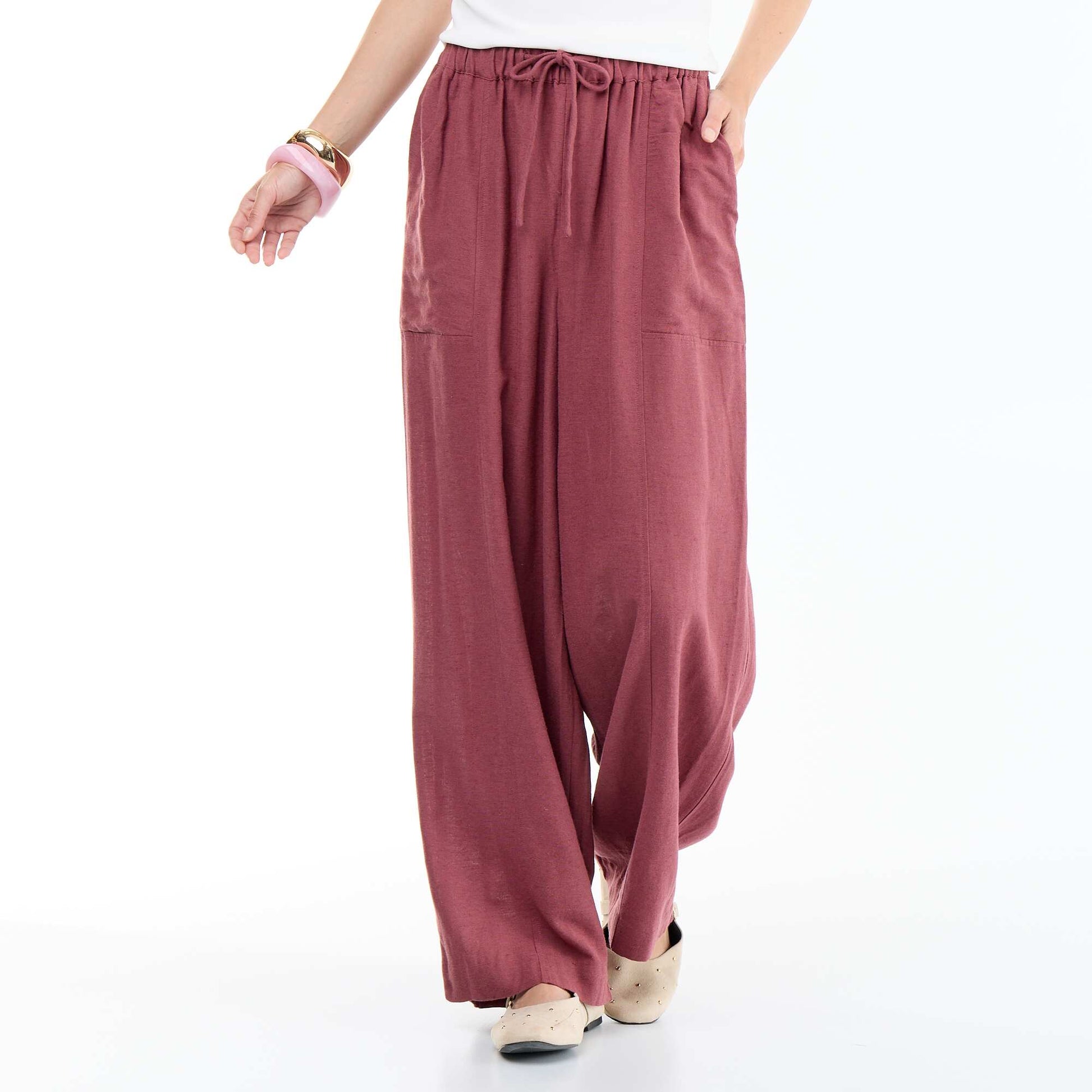 Pantalon large en lin femme ROSE