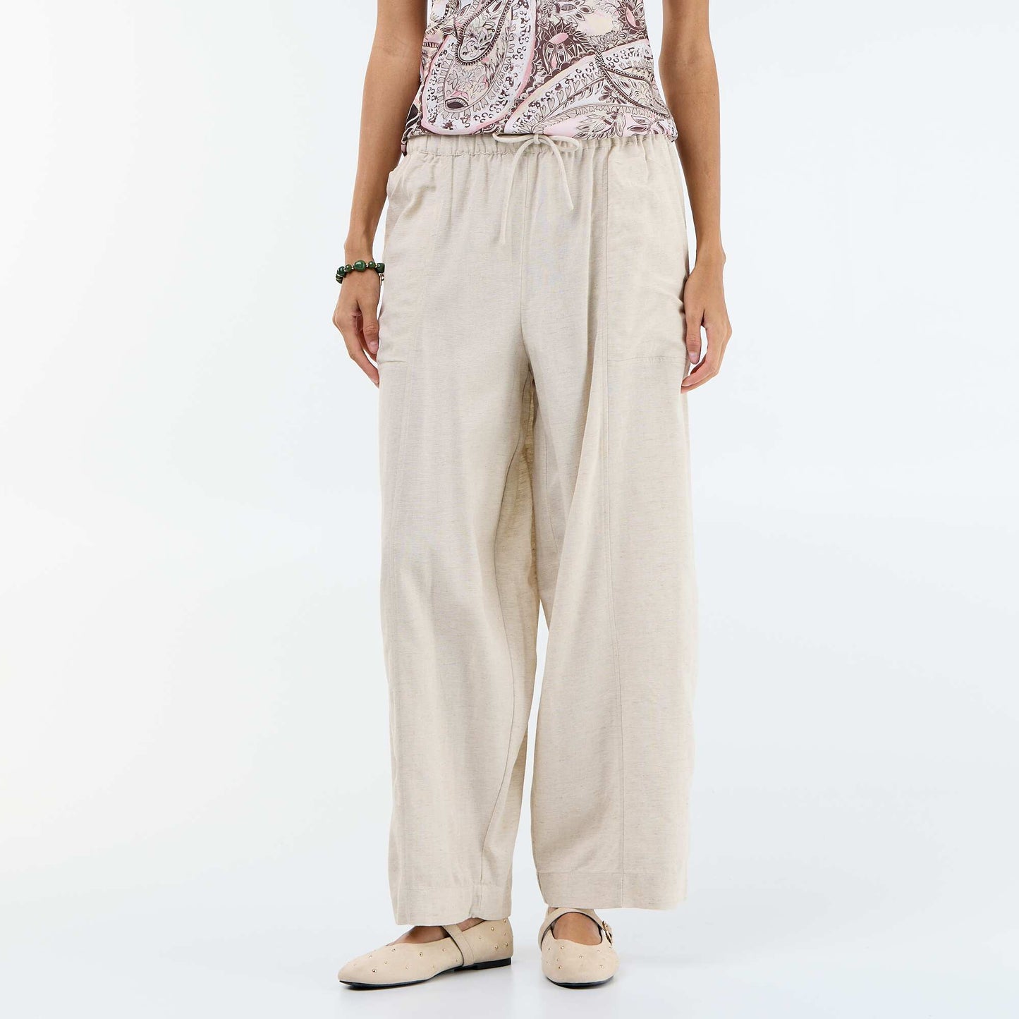 Pantalon en lin femme taille haute BLANC