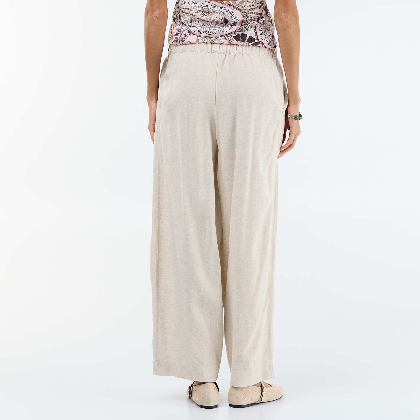 Pantalon en lin femme taille haute BLANC