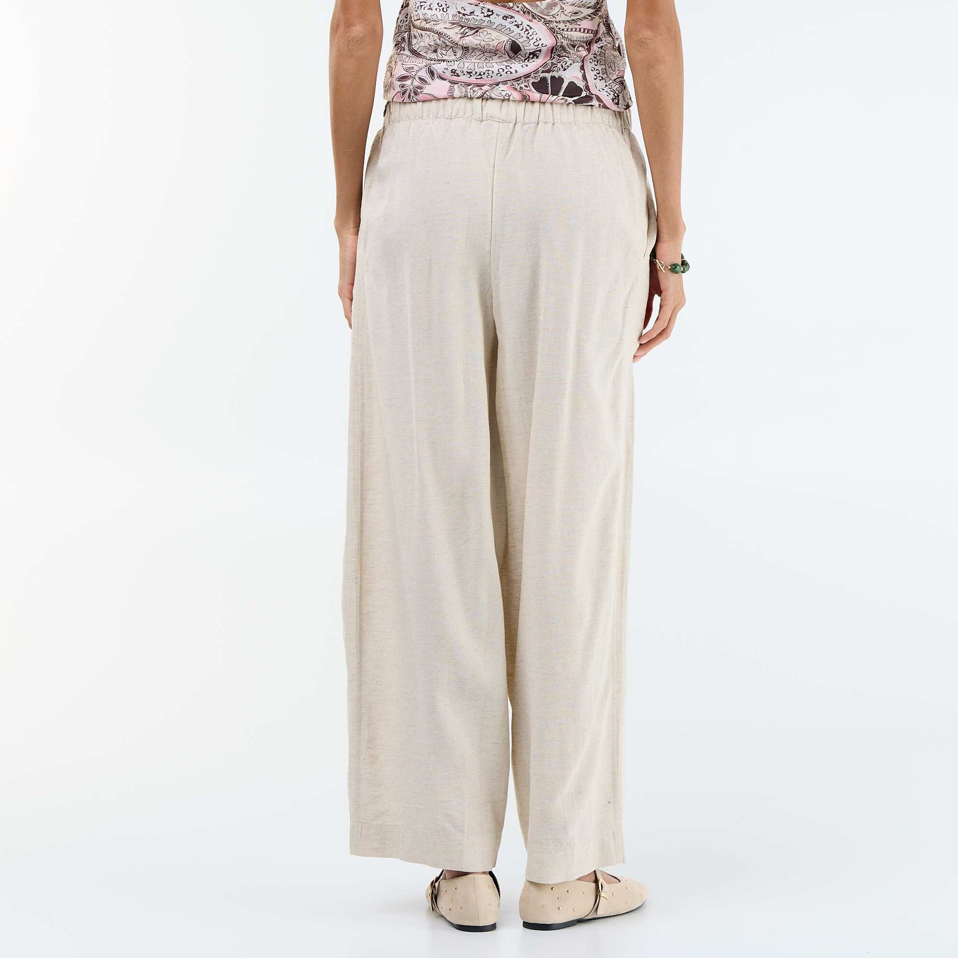 Pantalon en lin femme taille haute BLANC