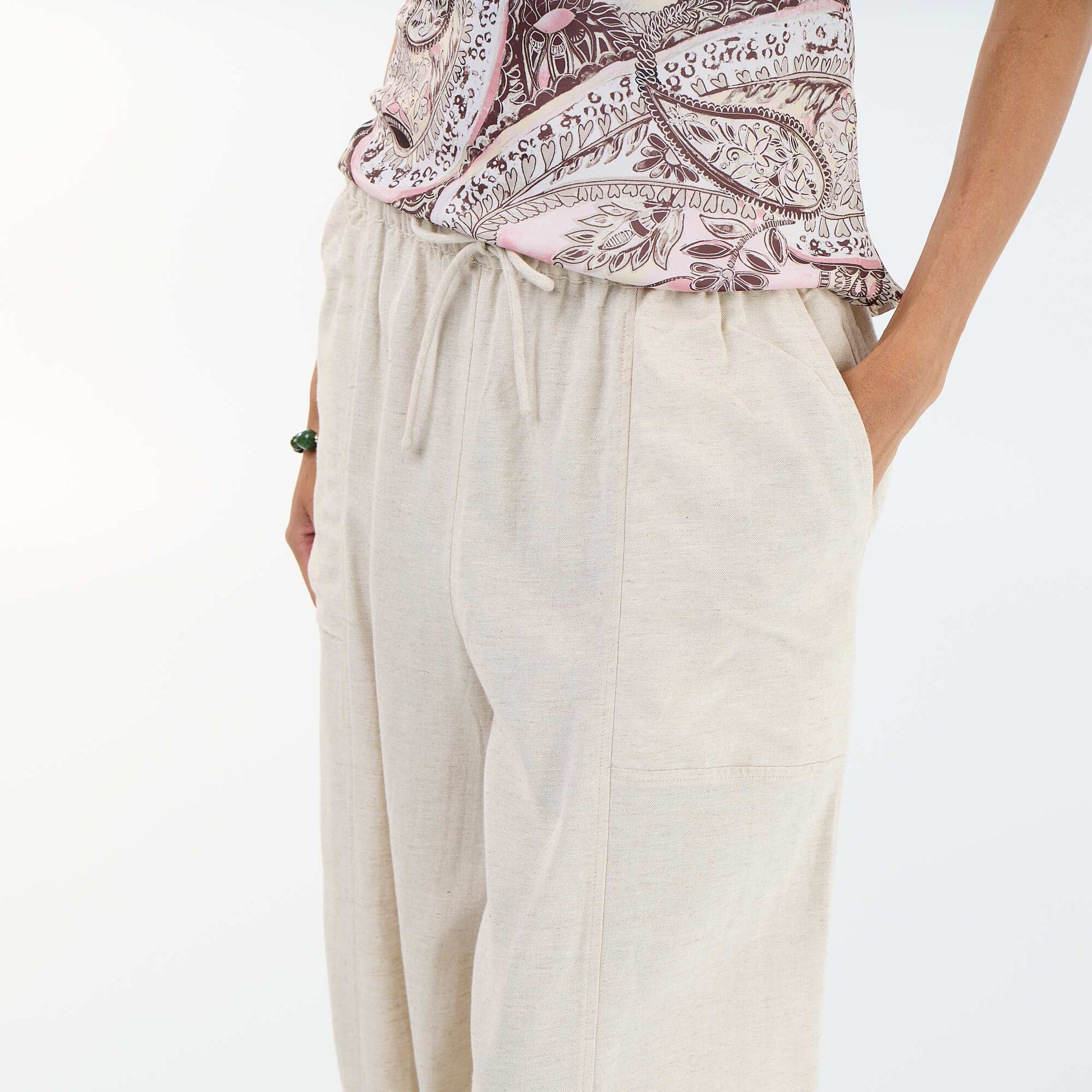 Pantalon en lin femme taille haute BLANC