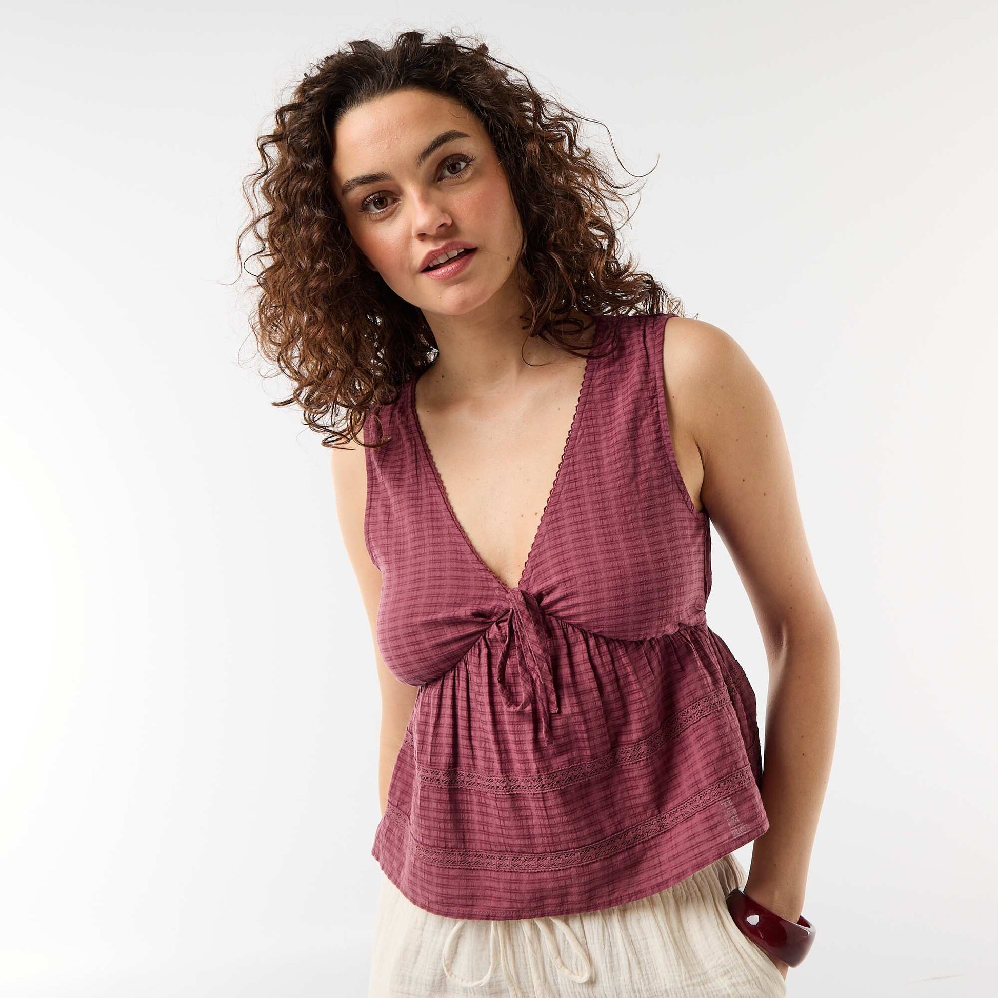 Top en maille ajourée sans manches ROSE