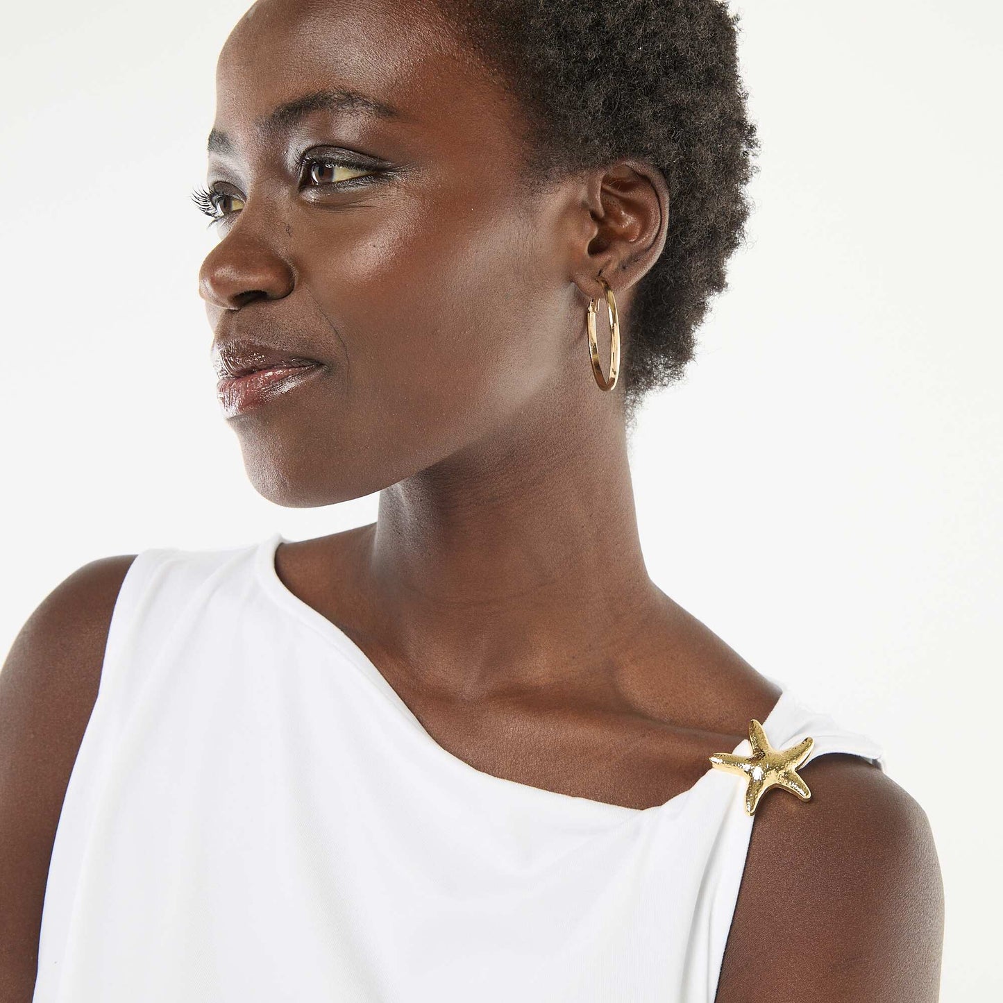 T-shirt stretch avec bijou doré BLANC