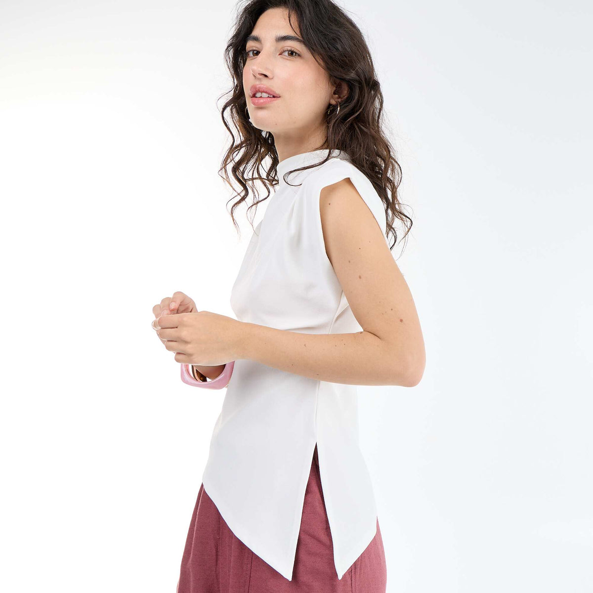 Débardeur sans manches asymétrique BLANC
