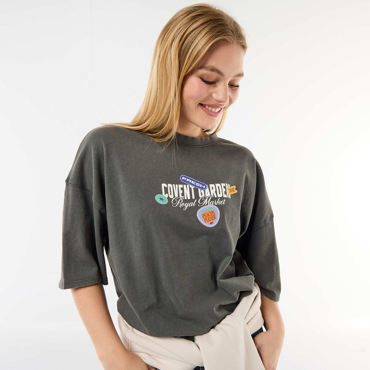 T-shirt manches courtes imprimé recto-verso GRIS