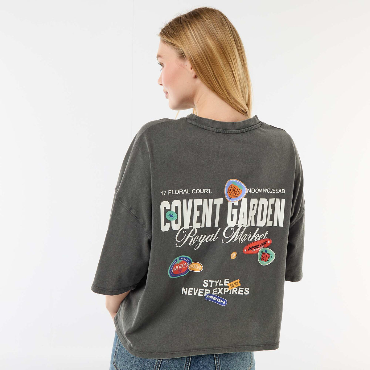 T-shirt manches courtes imprimé recto-verso GRIS