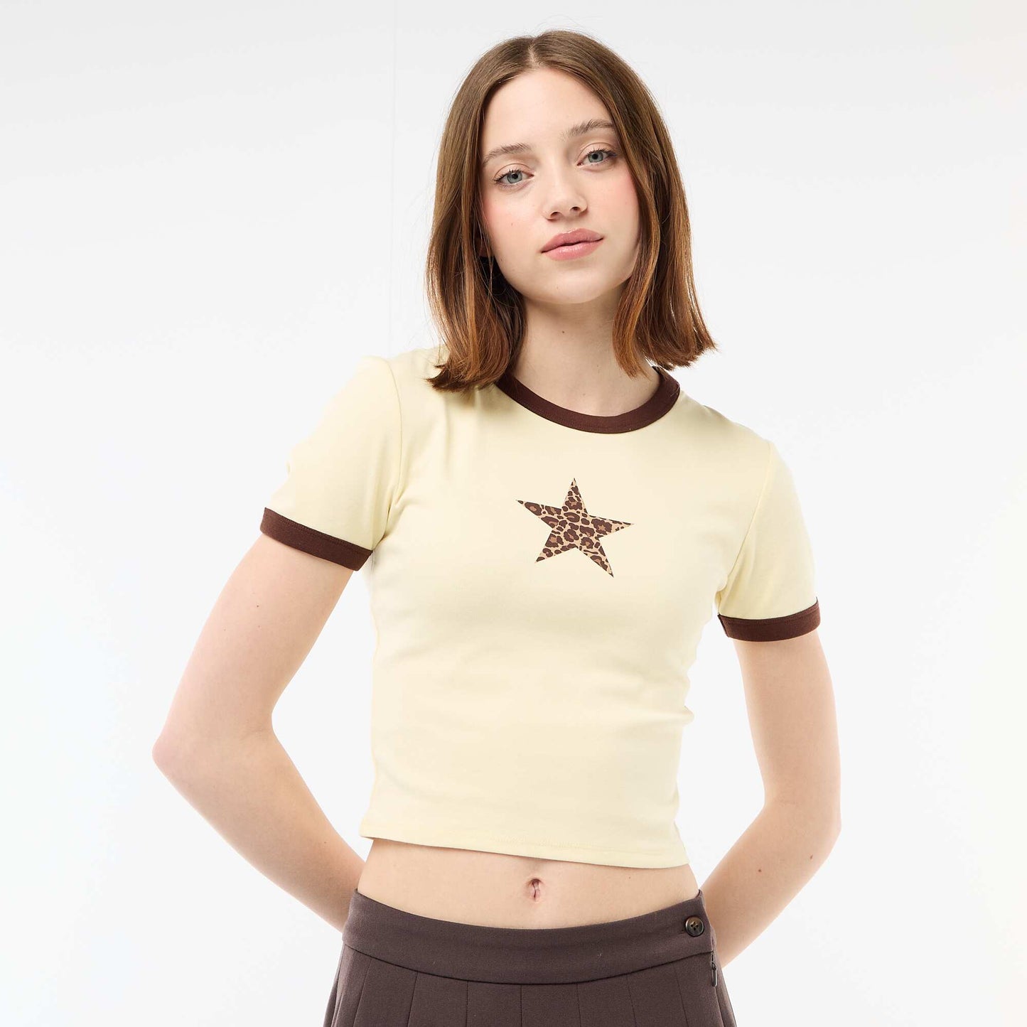 Tee-shirt cropped imprimé JAUNE