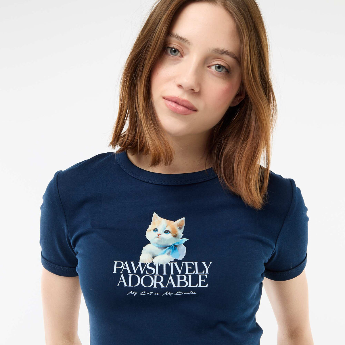 Tee-shirt cropped imprimé BLEU