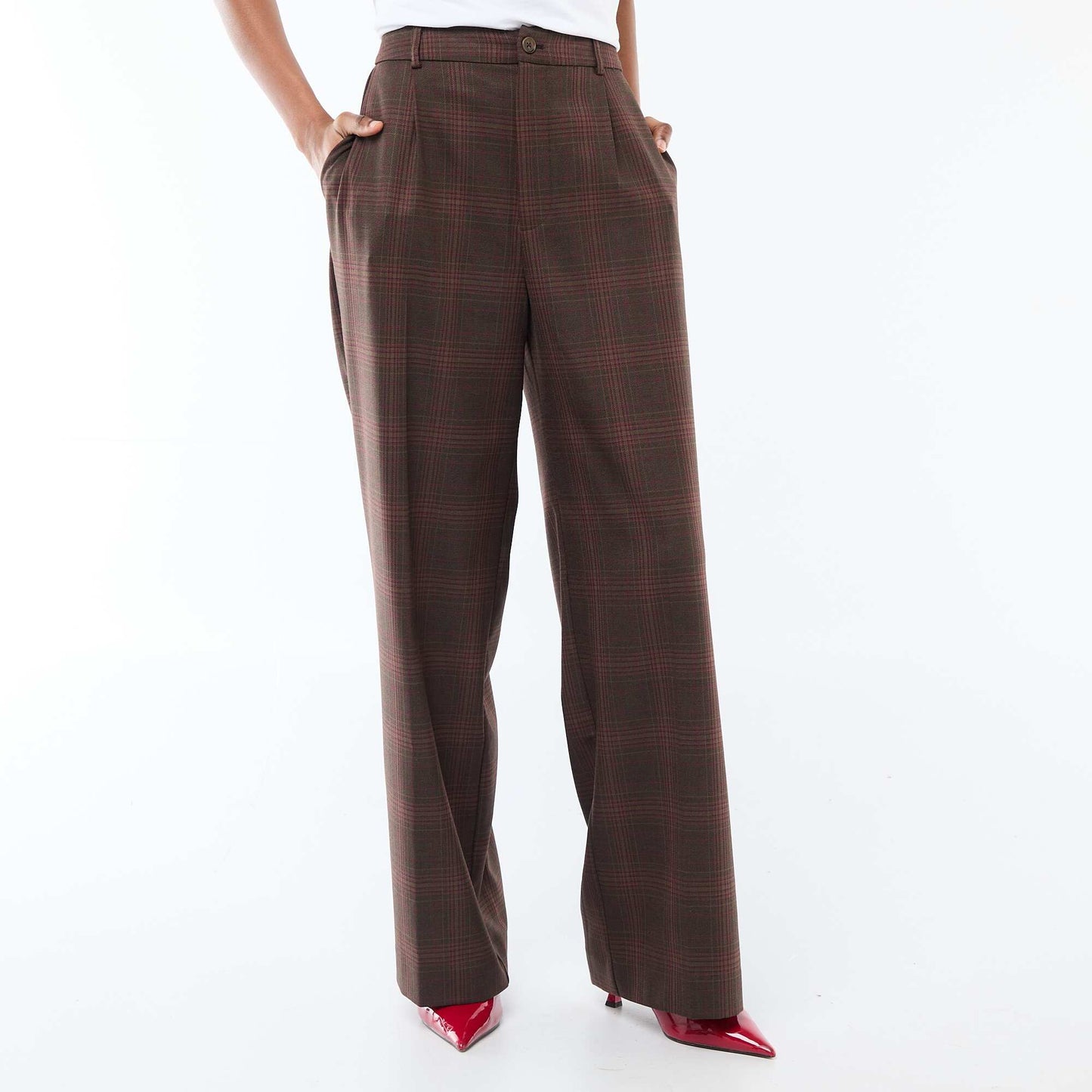 Pantalon à carreaux large fit MARRON