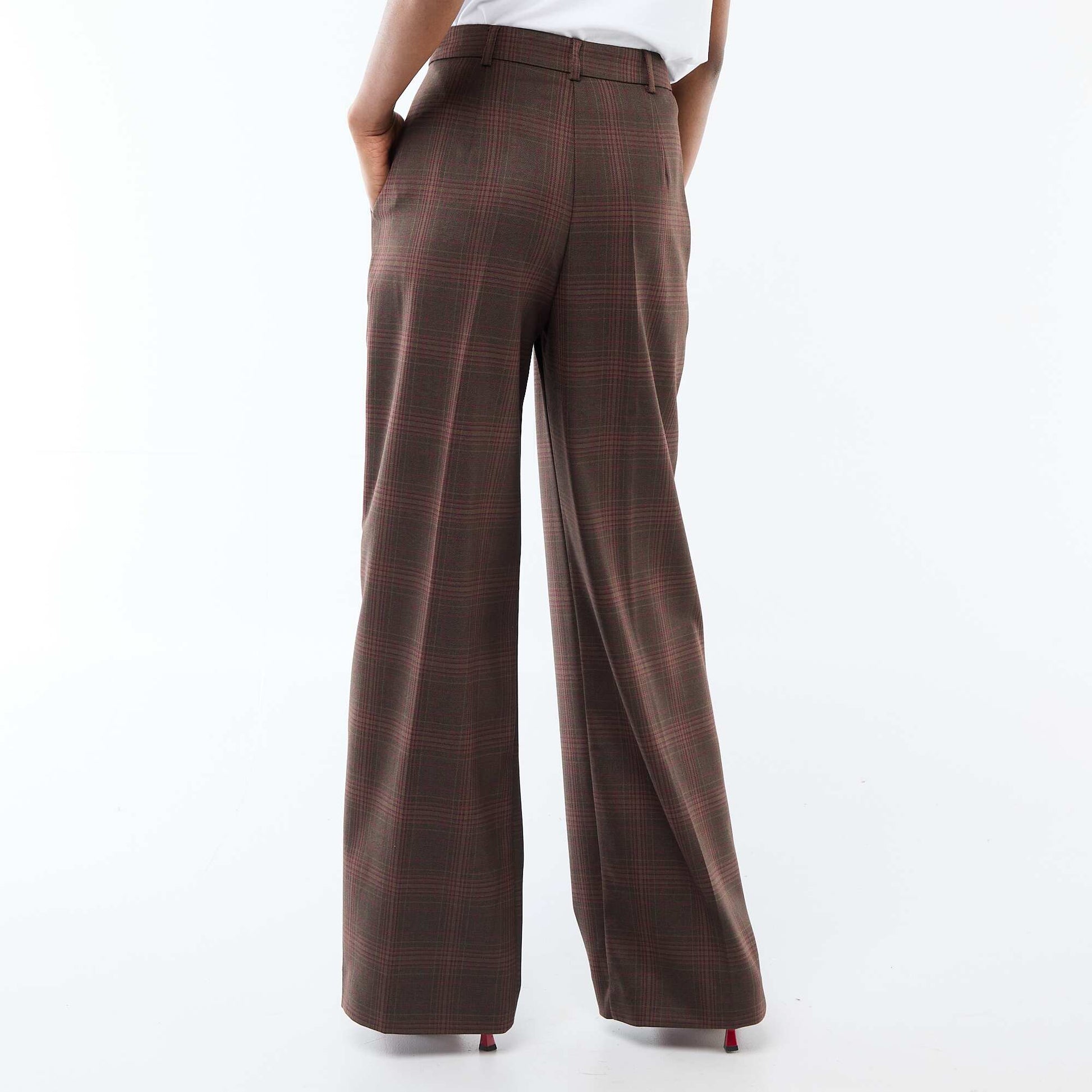 Pantalon à carreaux large fit MARRON