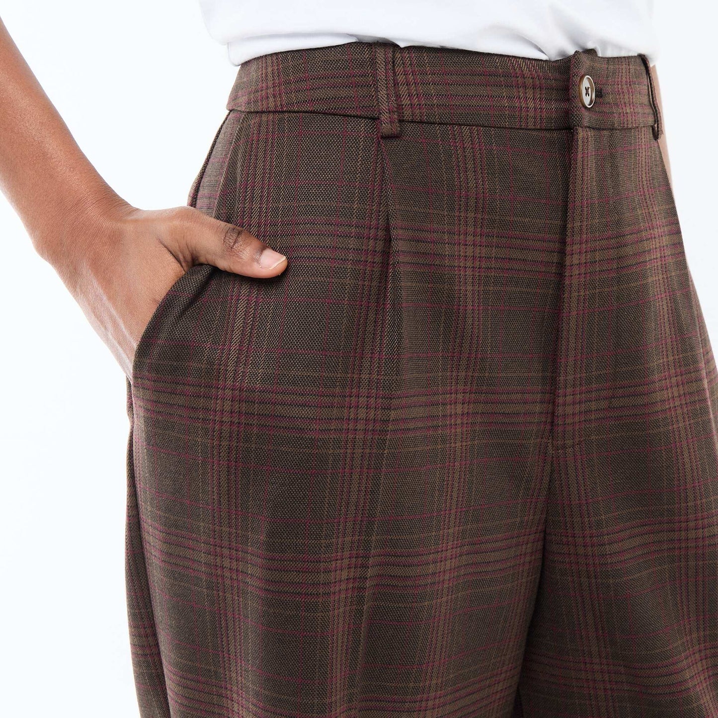Pantalon à carreaux large fit MARRON