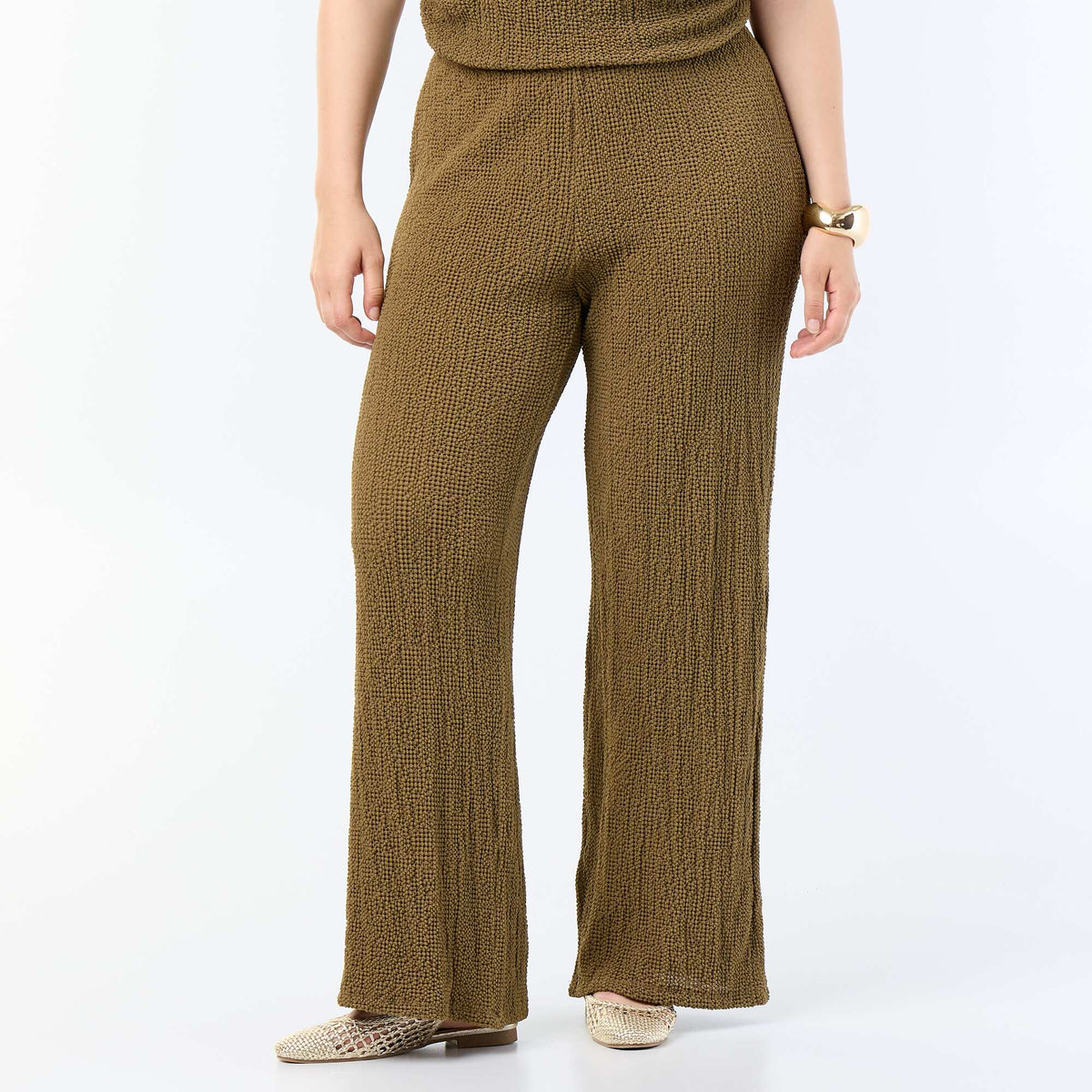 Pantalon large en maille gaufrée KAKI