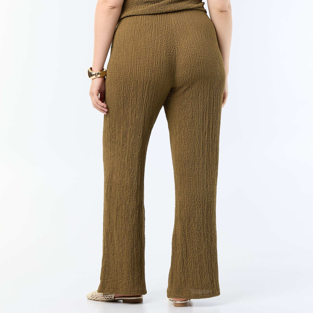 Pantalon large en maille gaufrée KAKI