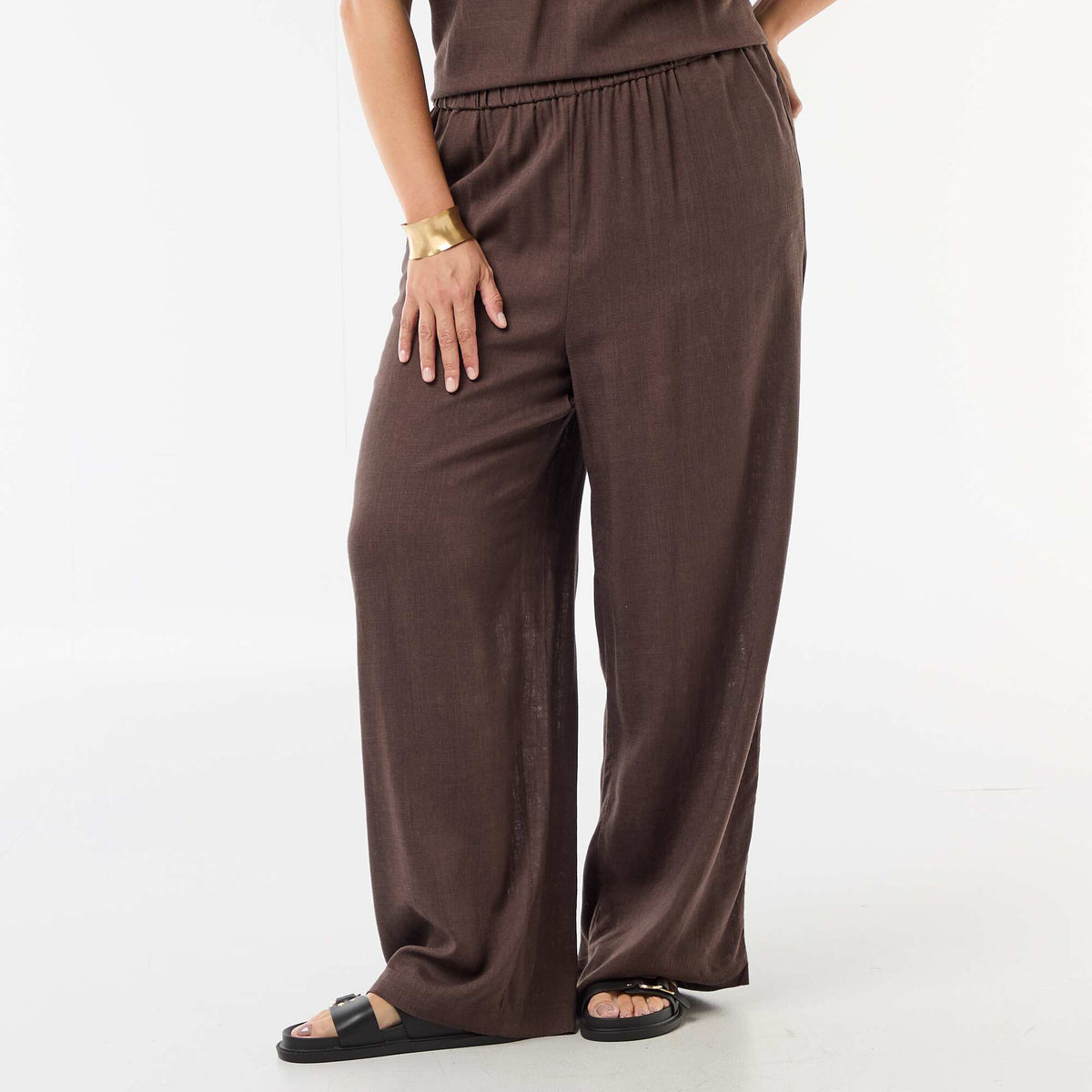 Pantalon large en lin mélangé MARRON