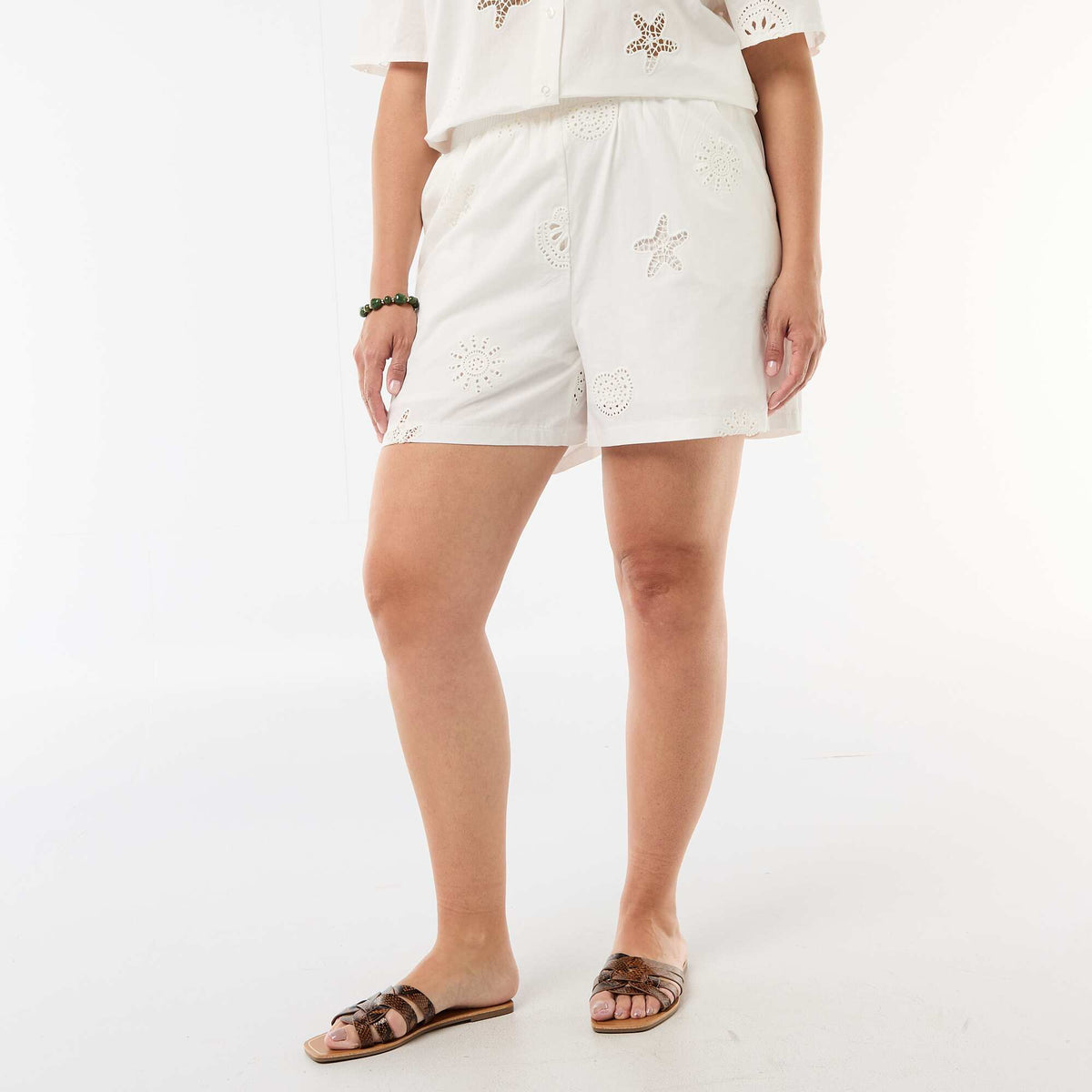 Short en coton à motifs ajourés BLANC