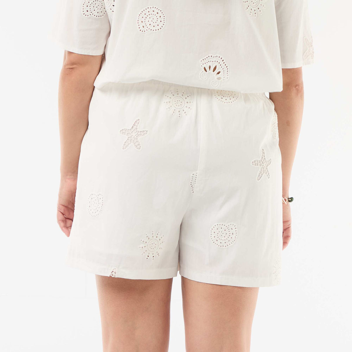 Short en coton à motifs ajourés BLANC