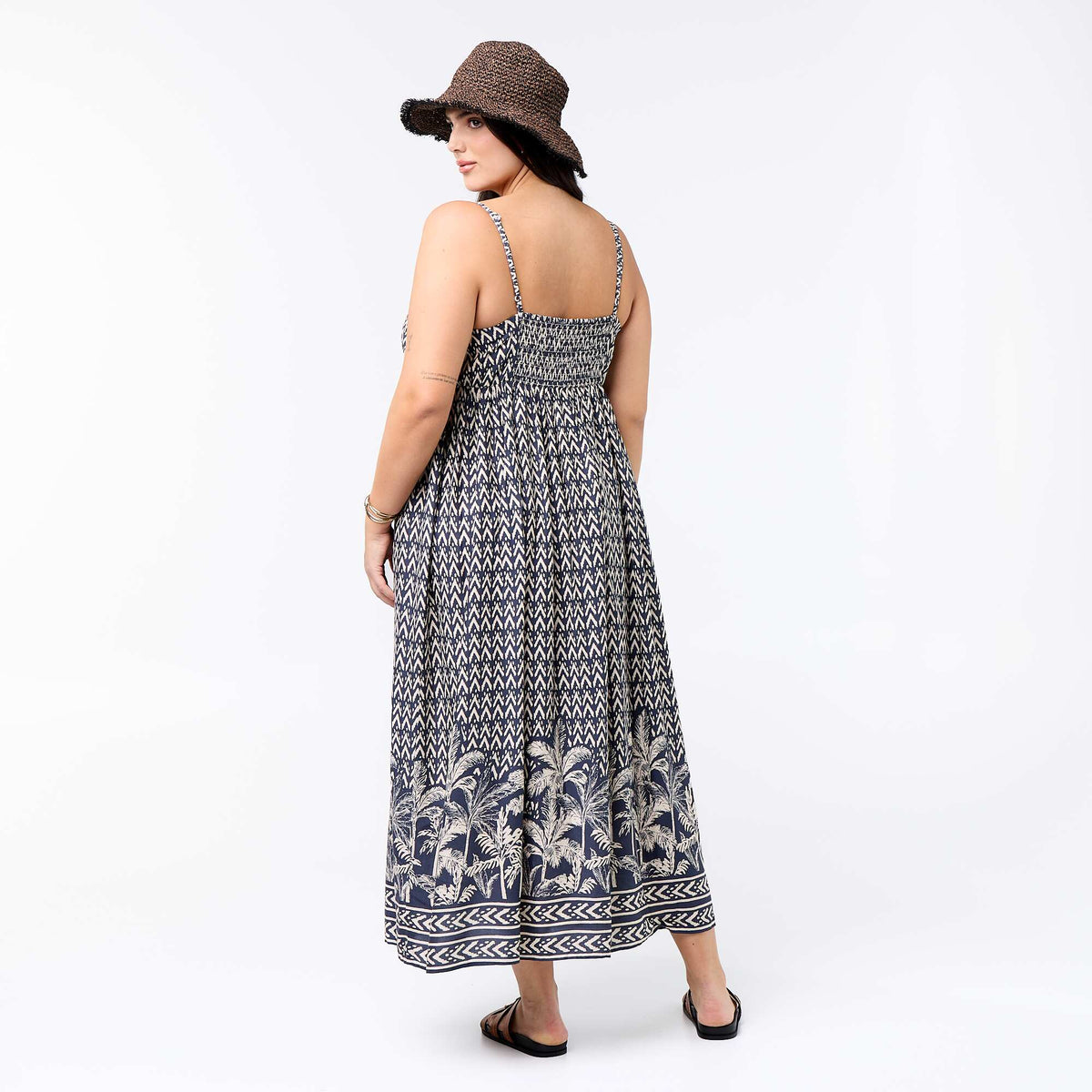 Robe midi à motif avec fines bretelles réglables GRIS
