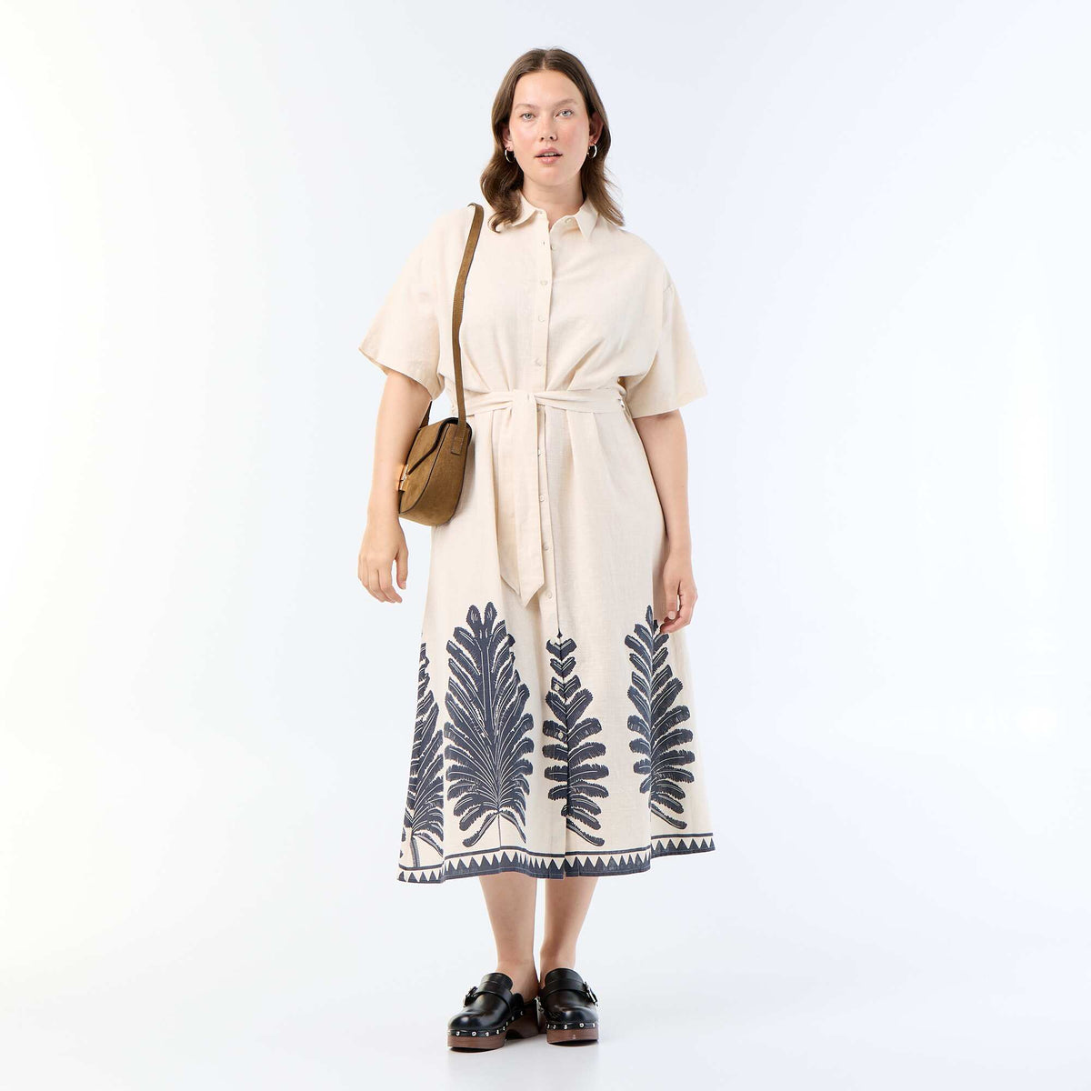Robe chemise longue manches courtes BEIGE