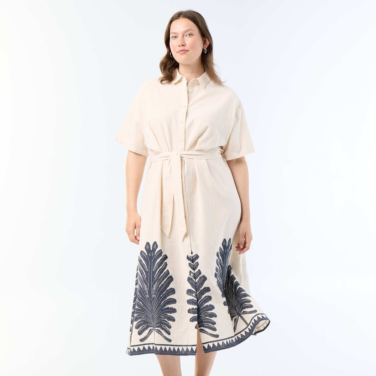 Robe chemise longue manches courtes BEIGE
