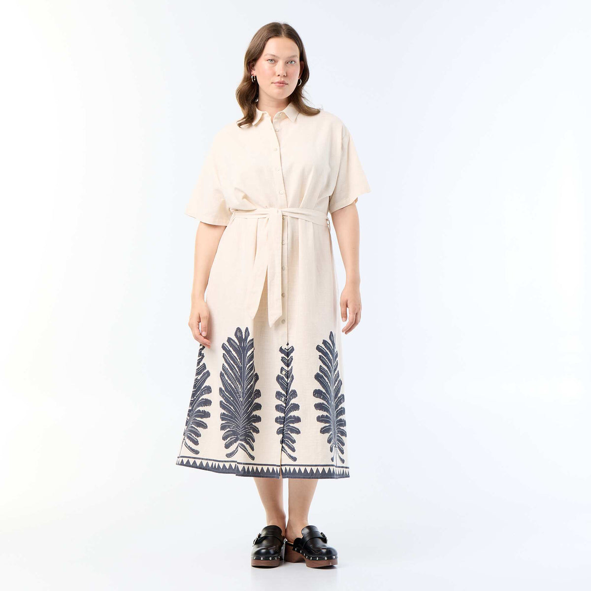Robe chemise longue manches courtes BEIGE