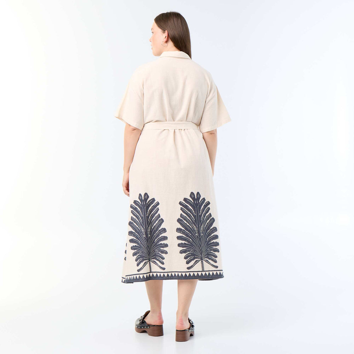 Robe chemise longue manches courtes BEIGE