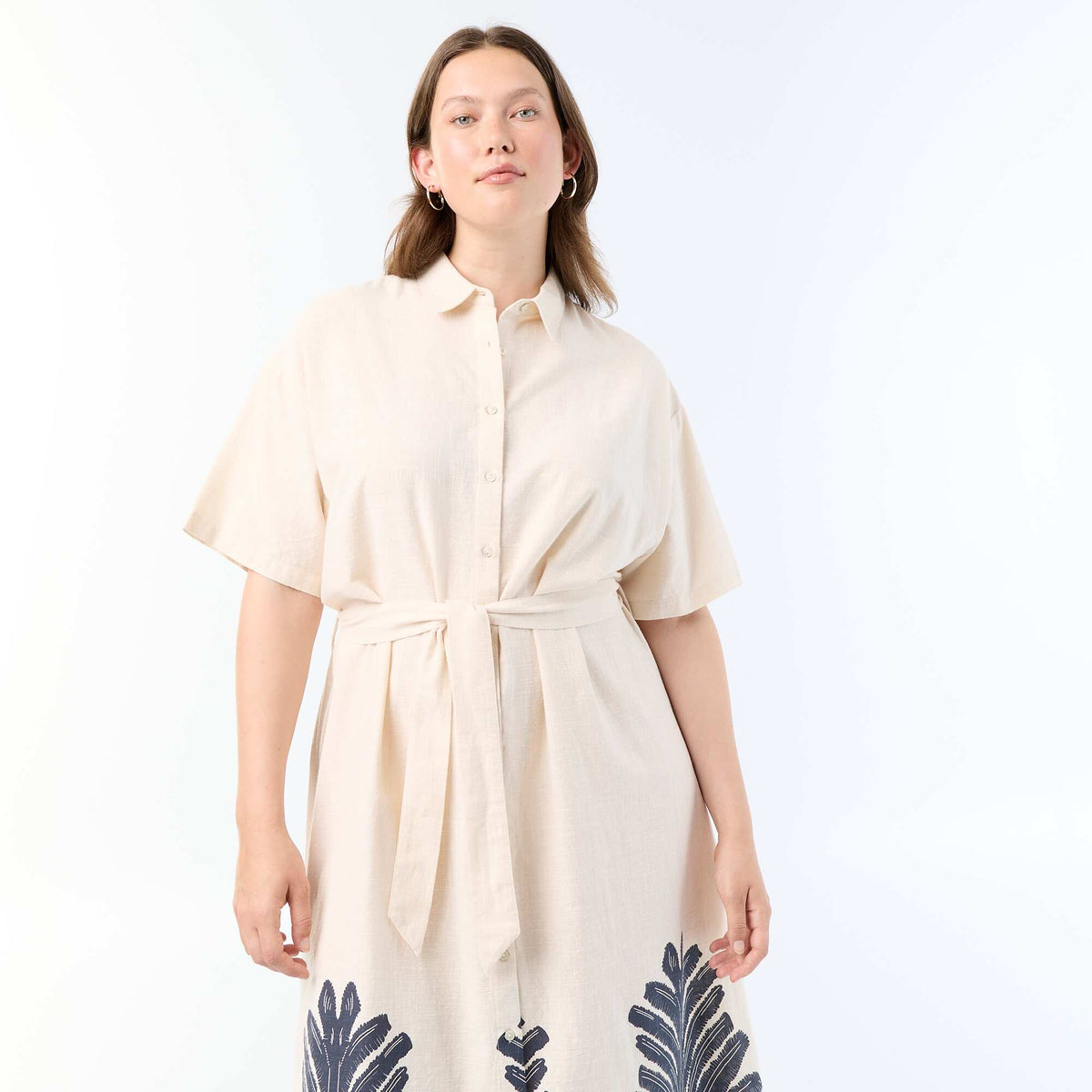 Robe chemise longue manches courtes BEIGE